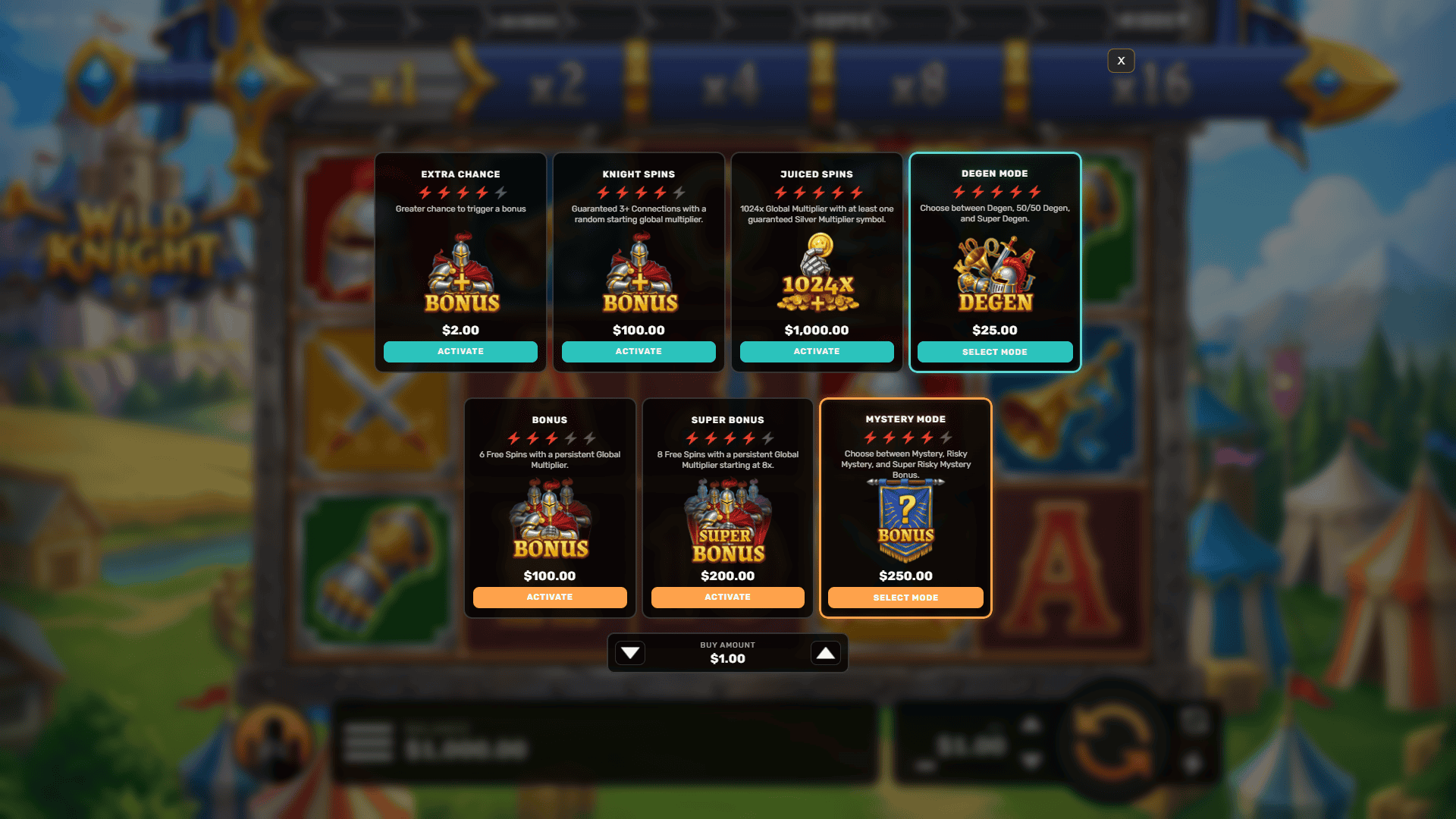 Wild Knight bonus buy menu