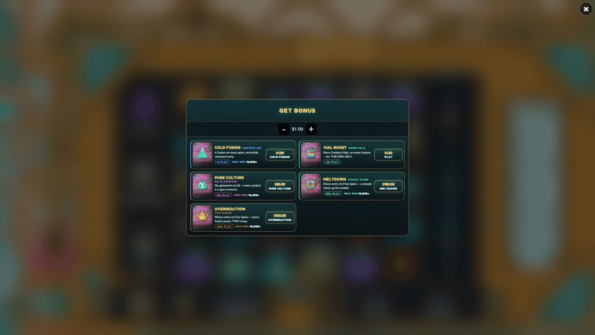 Slime Lab bonus buy menu