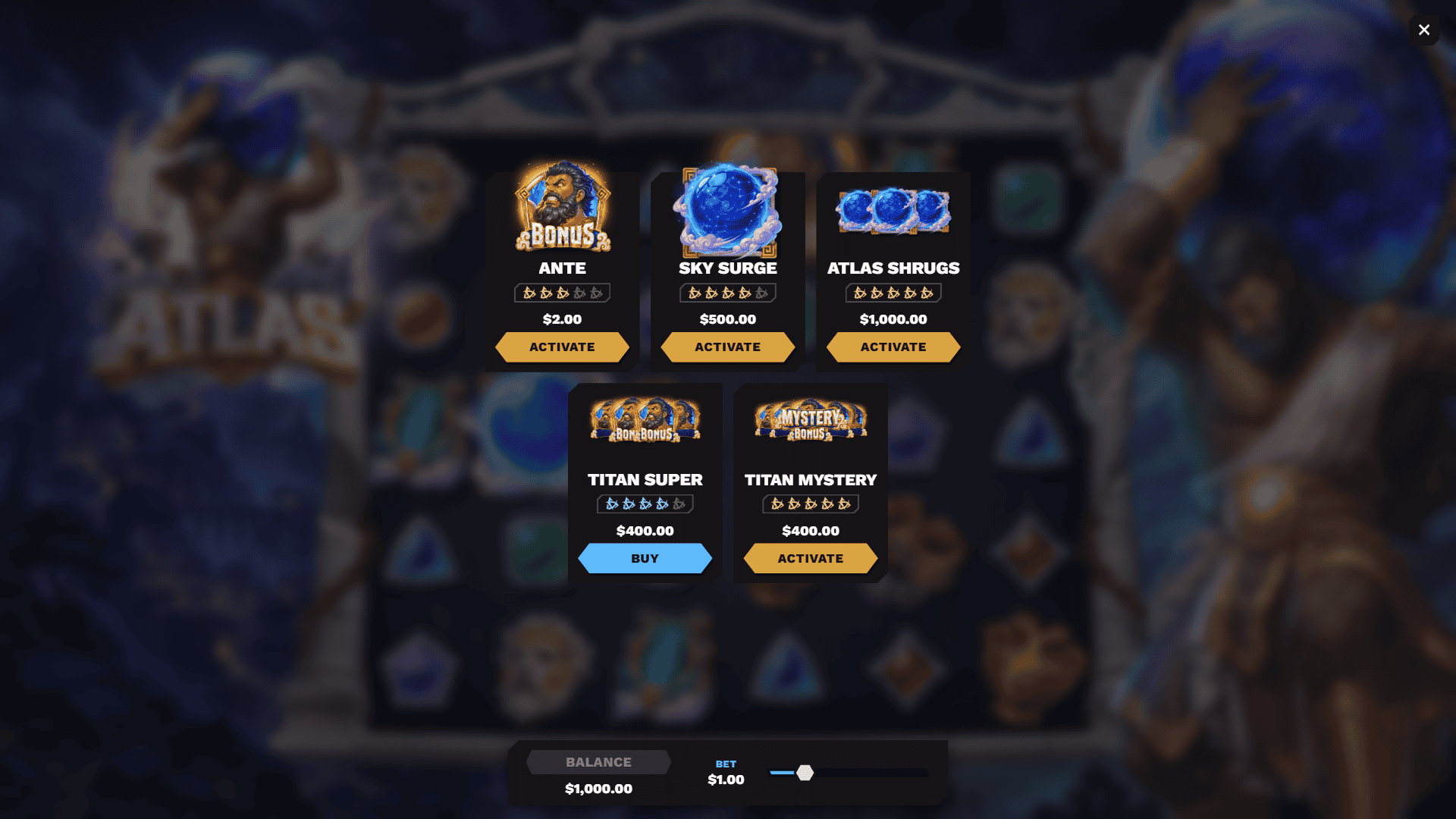Atlas bonus buy menu