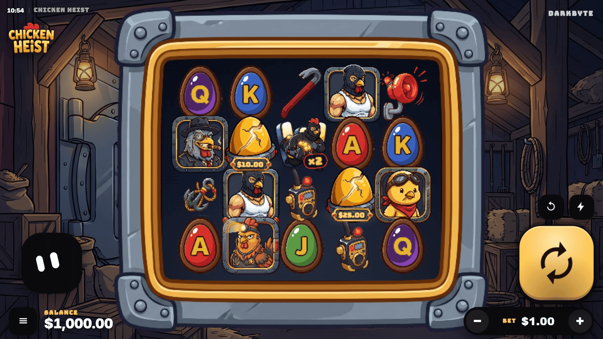 Chicken Heist slot gameplay reels