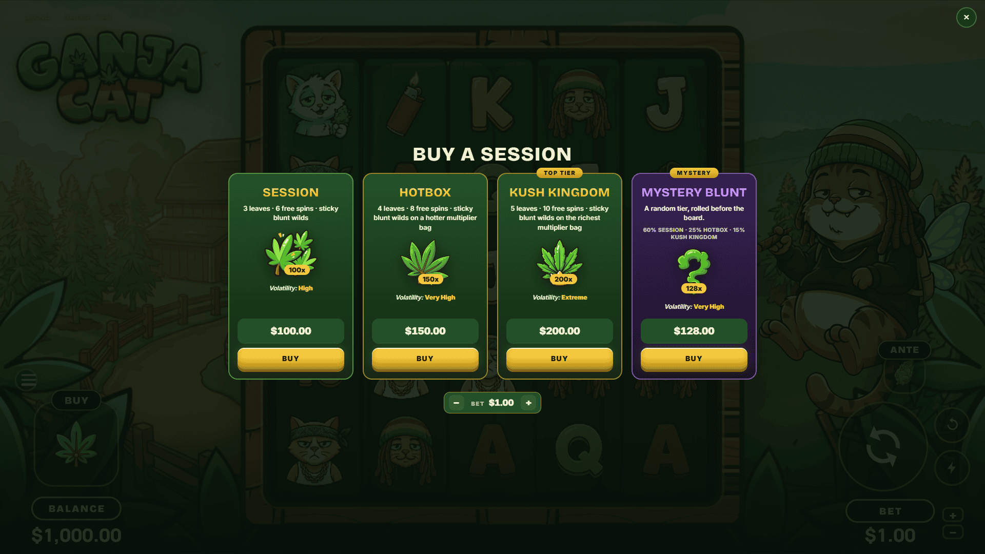 Ganja Cat bonus buy menu