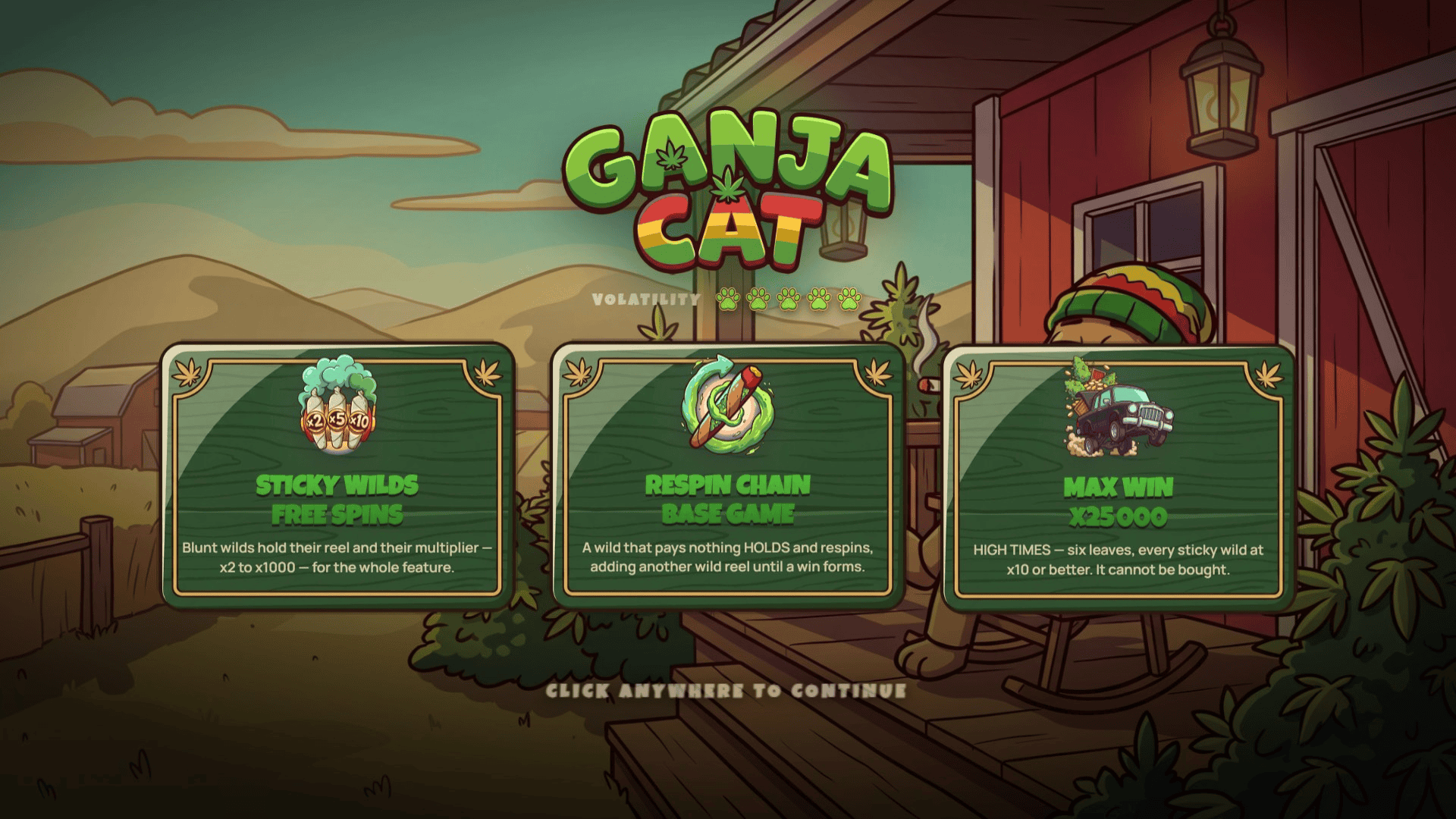 Ganja Cat slot intro screen