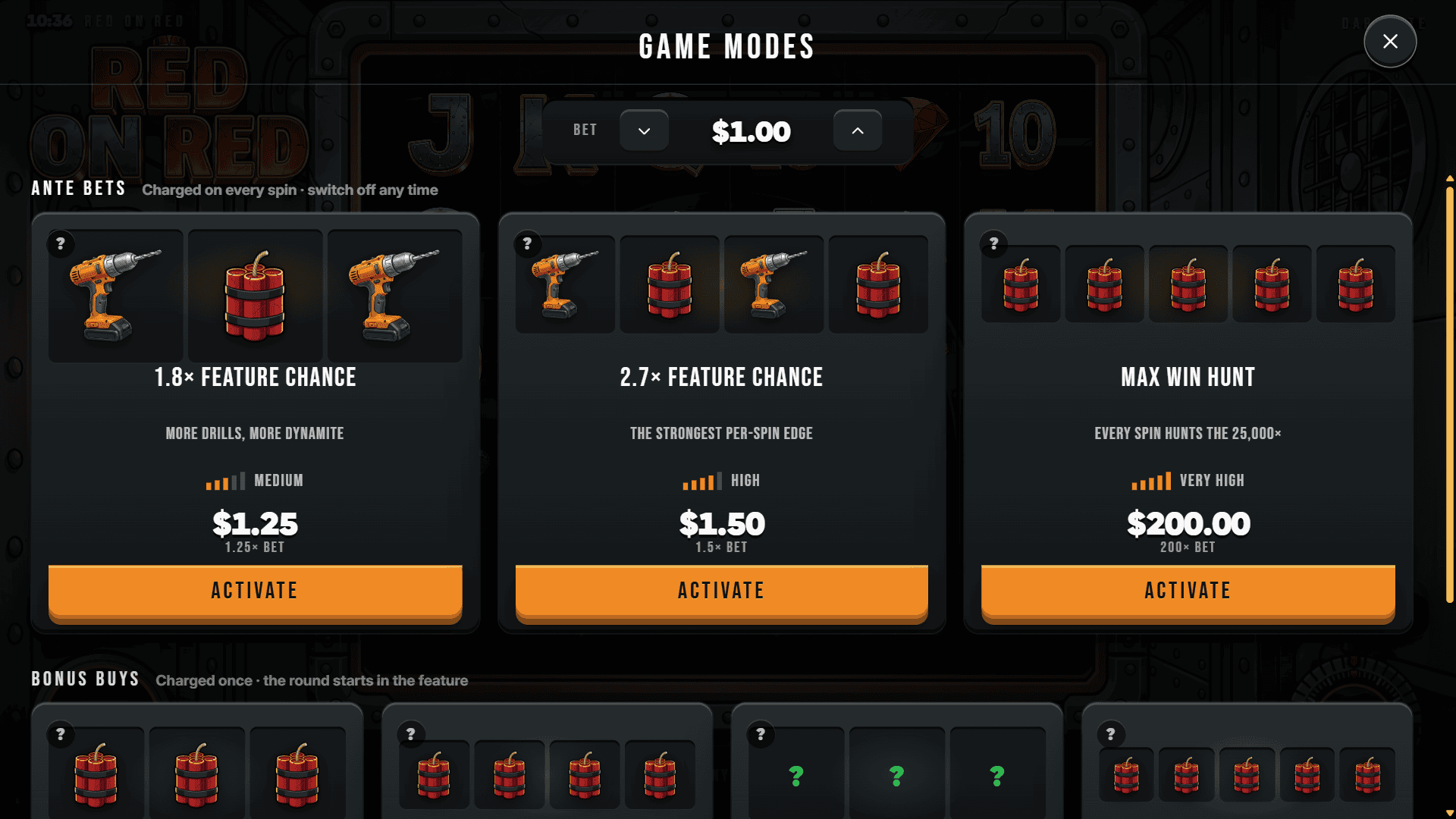 Red on Red bonus buy menu