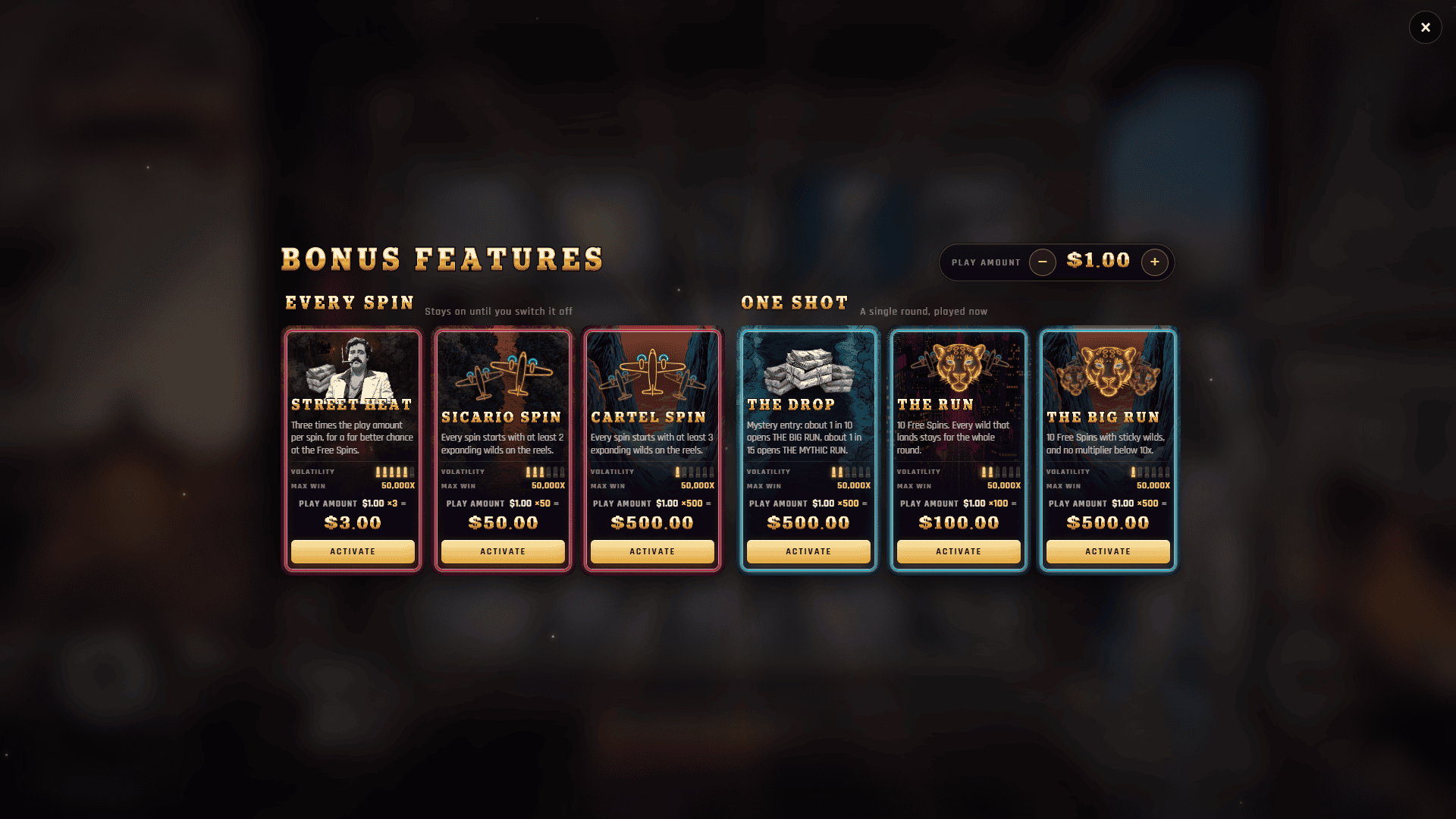 The Kingpin bonus buy menu