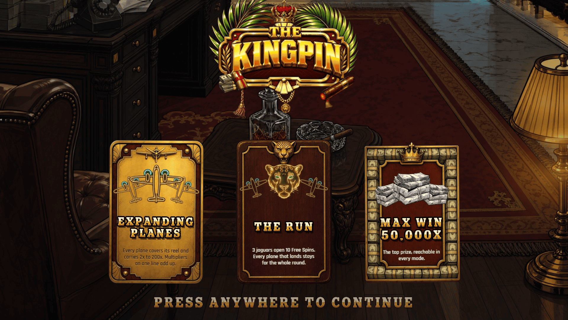 The Kingpin slot intro screen