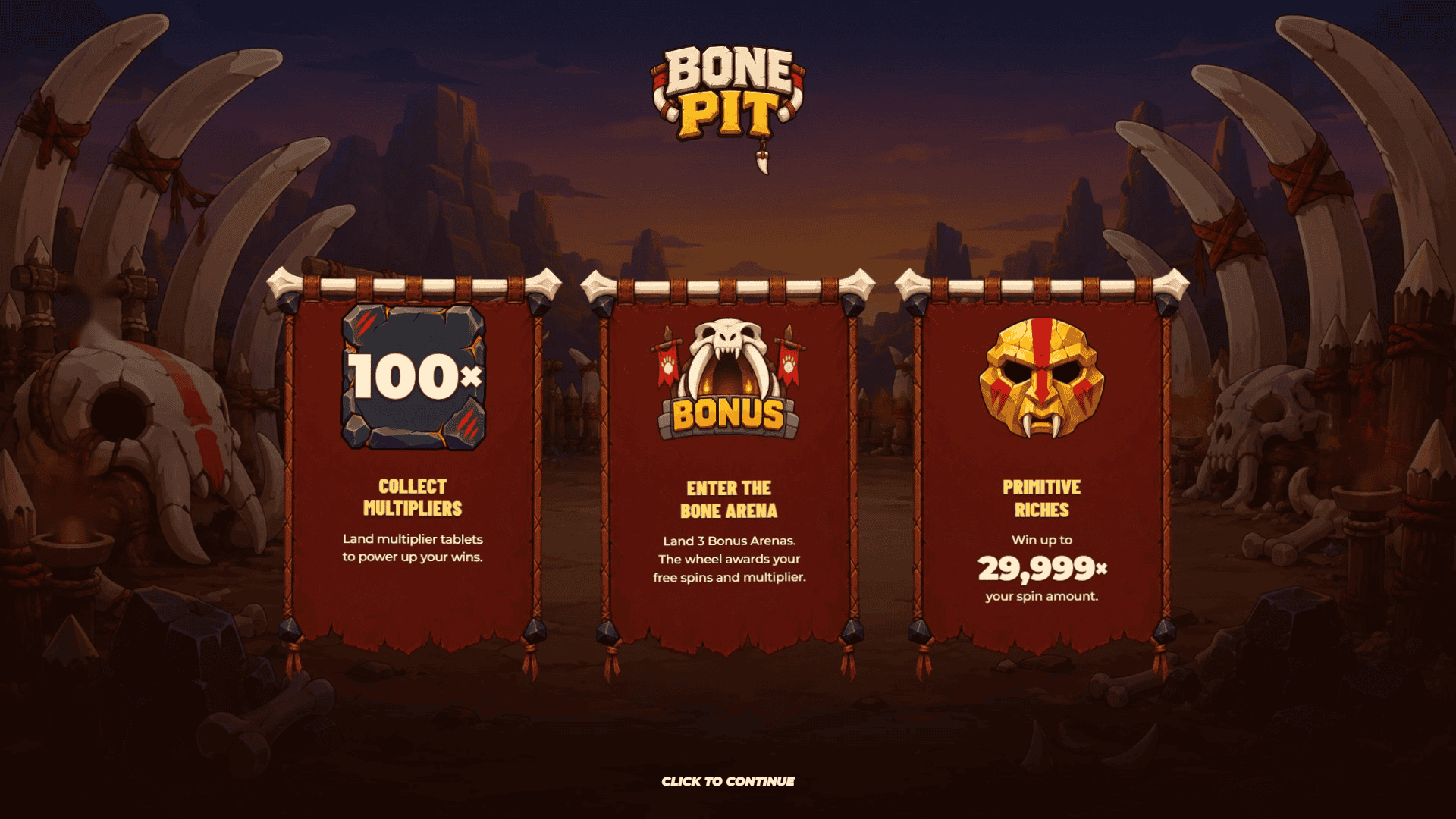 Bone Pit Feature Buy slot intro screen