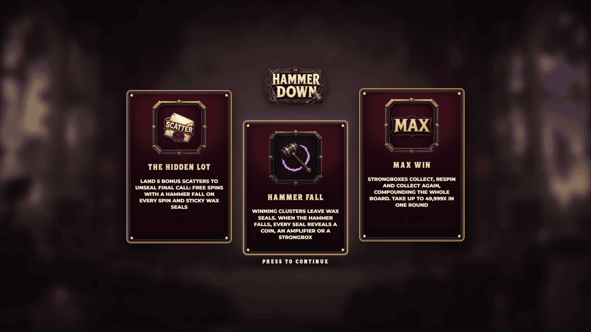 Hammer Down slot intro screen