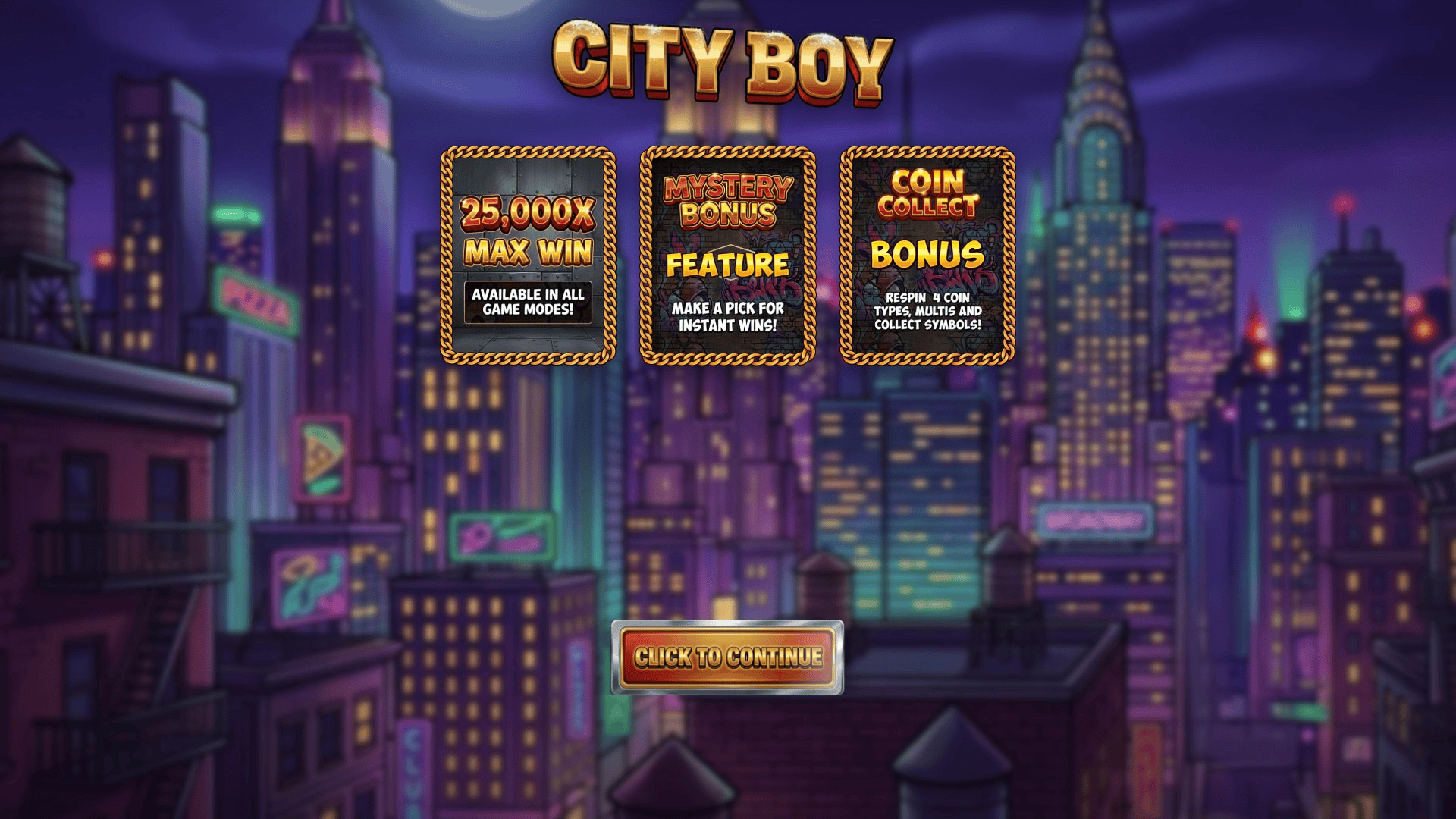 City Boy slot intro screen