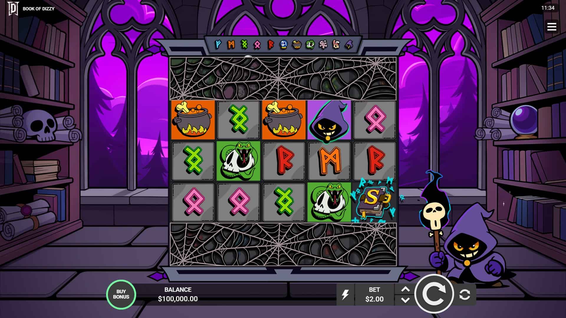 Book of Dizzy slot gameplay reels