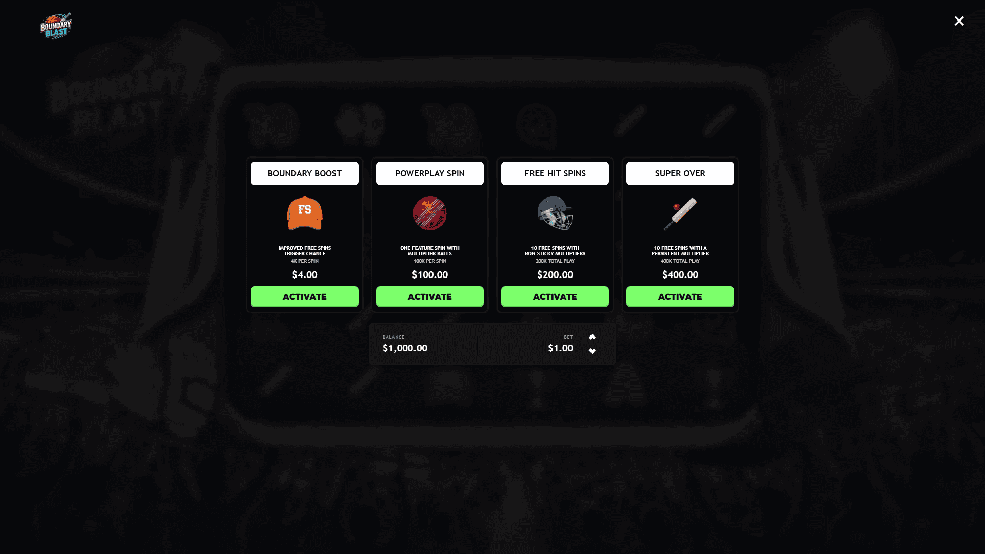 Boundary Blast bonus buy menu