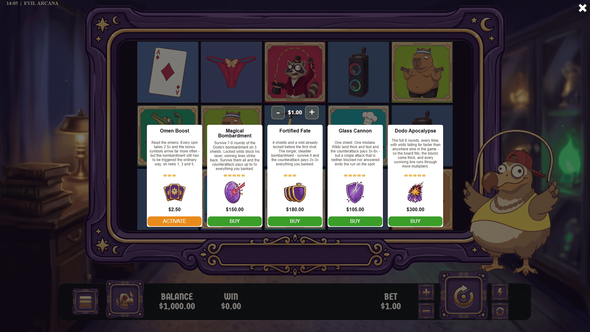 Evil Arcana bonus buy menu