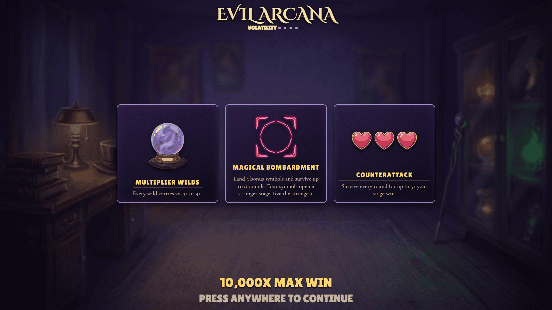Evil Arcana slot intro screen
