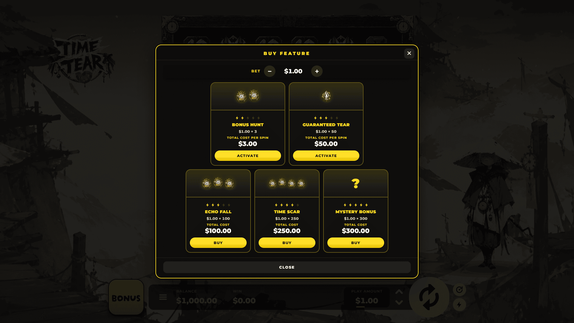 Time Tear bonus buy menu