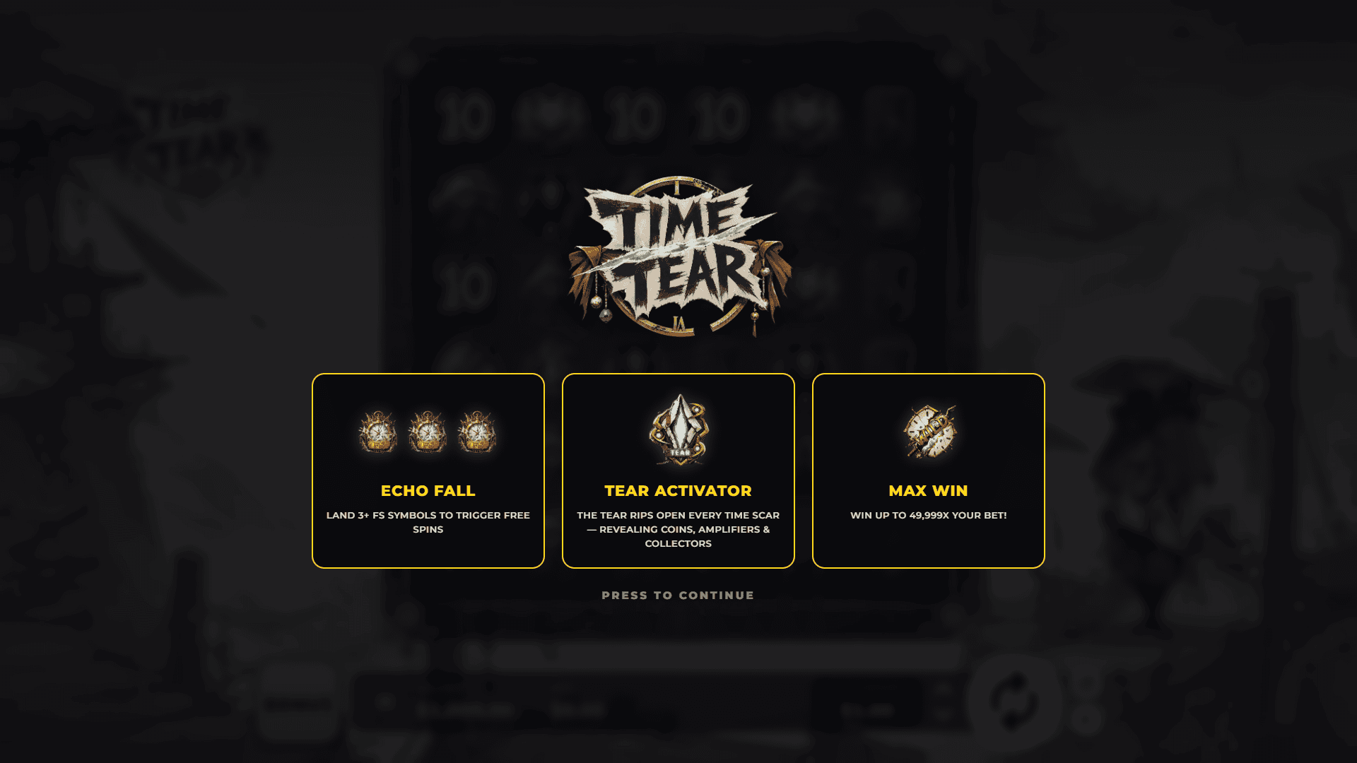Time Tear slot intro screen