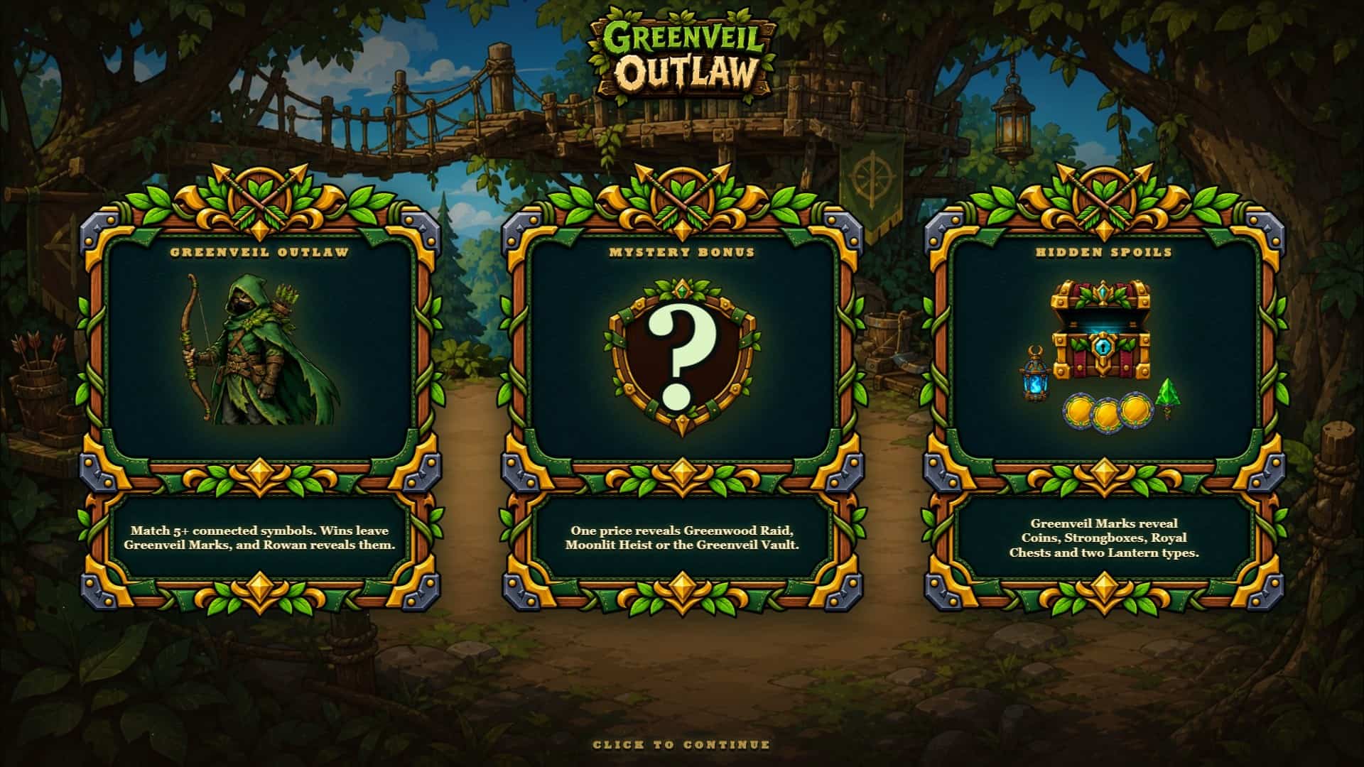 Greenveil Outlaw slot intro screen