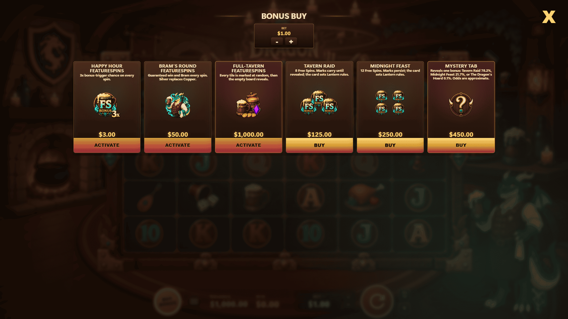 The Drunken Dragon bonus buy menu