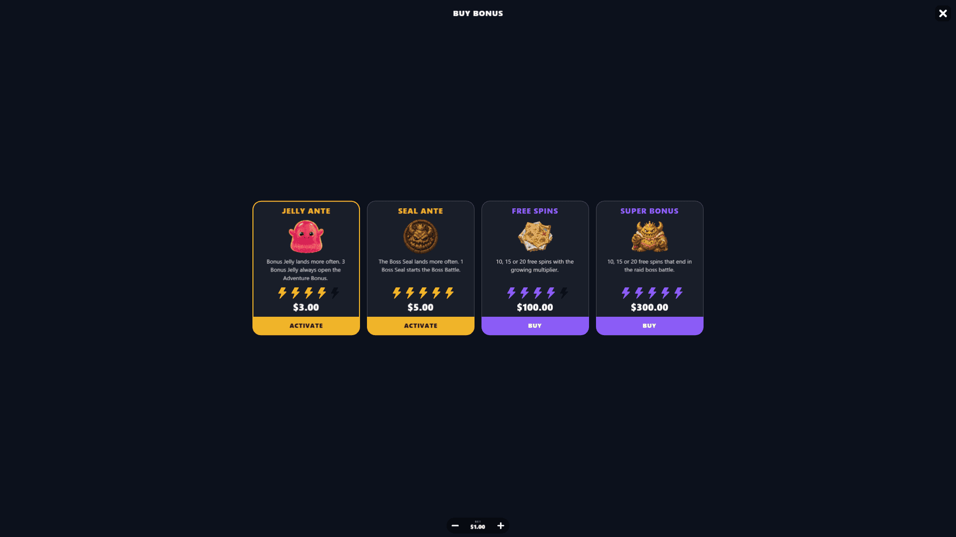 Pie Dungeon bonus buy menu