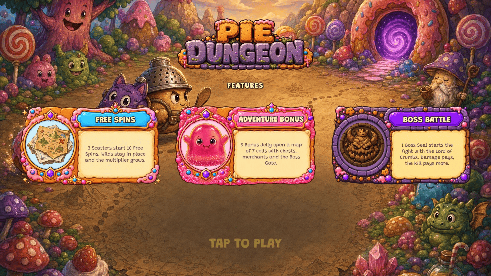 Pie Dungeon slot intro screen