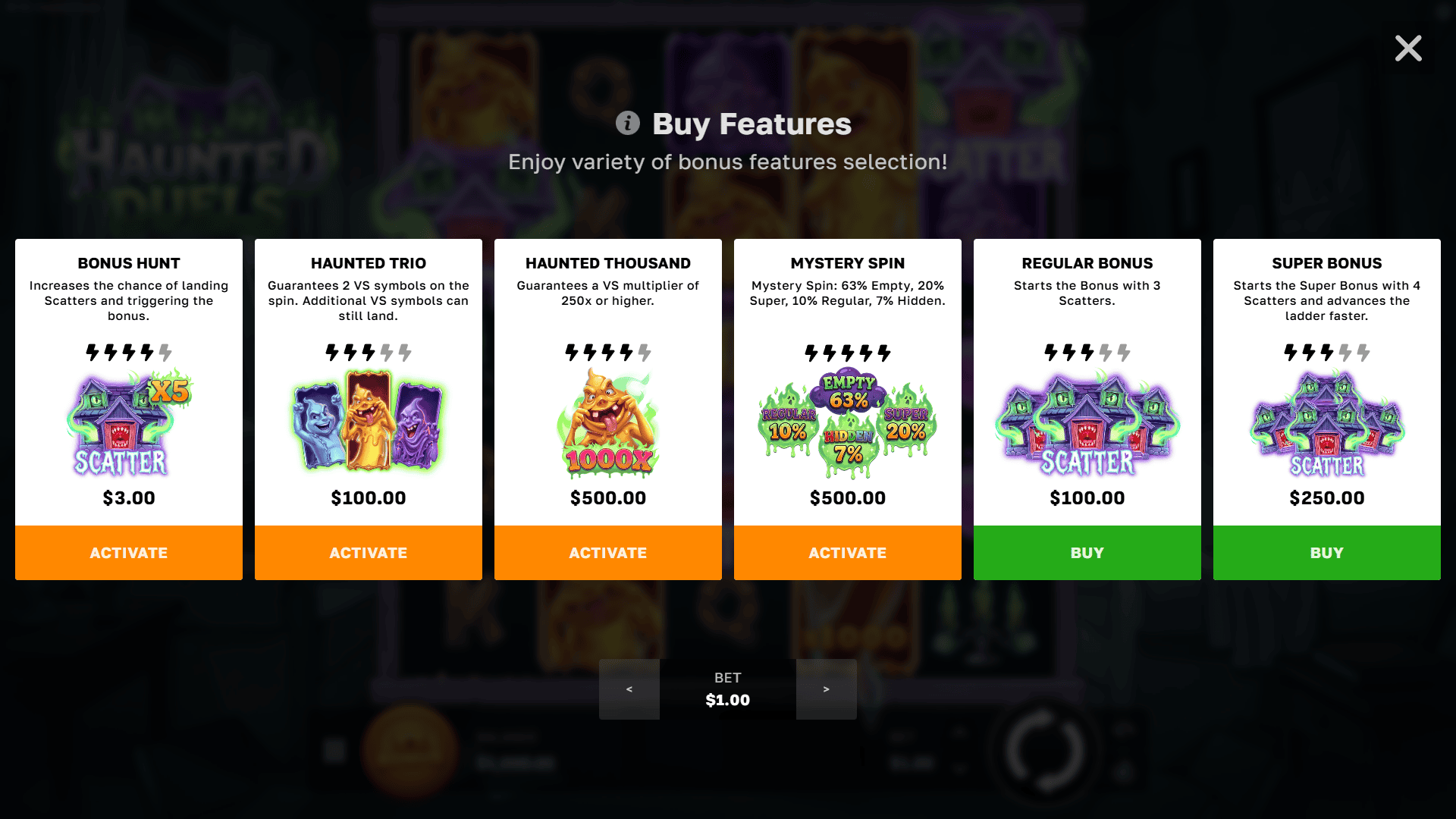 Haunted Duels bonus buy menu