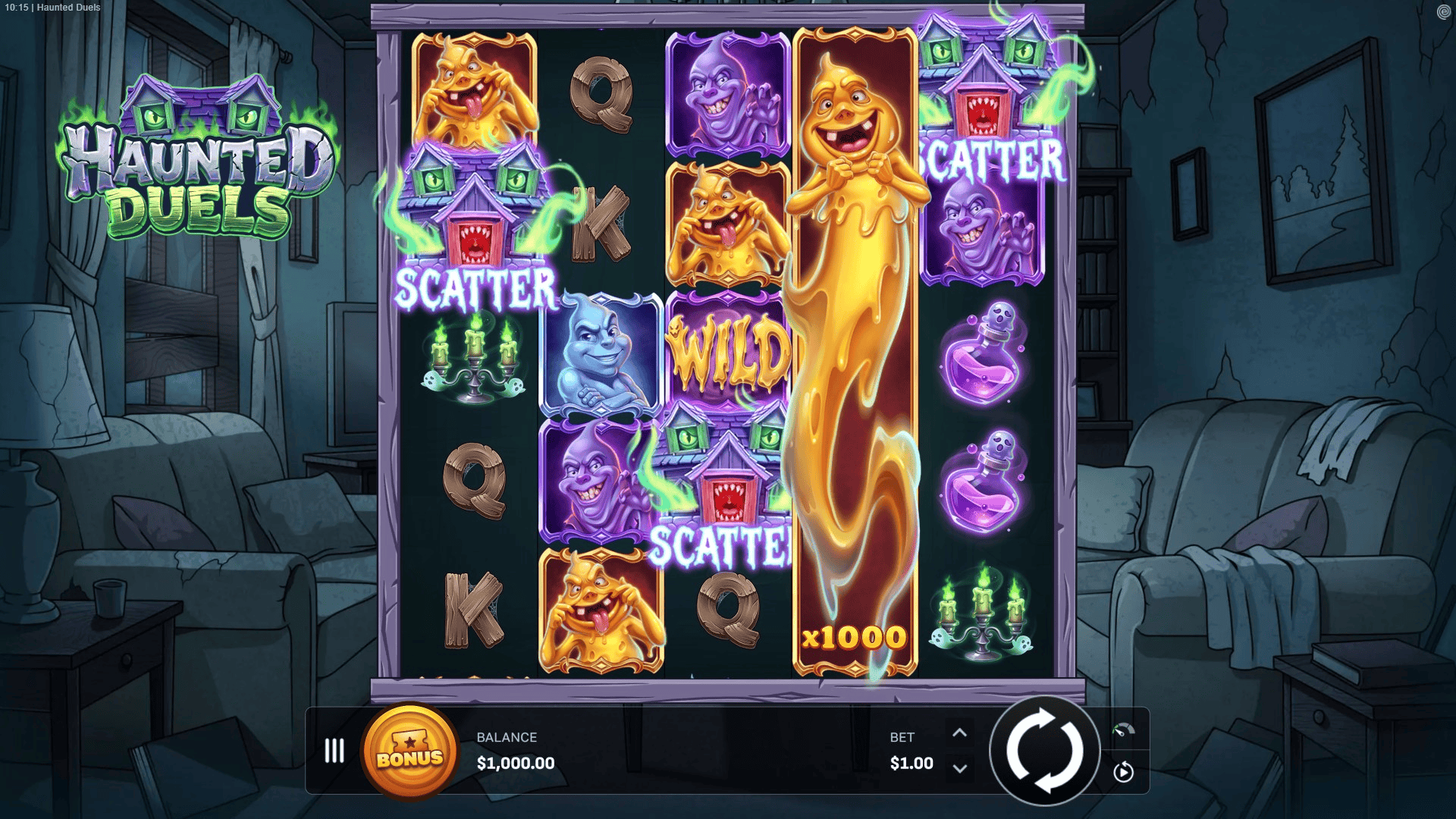 Haunted Duels slot gameplay reels