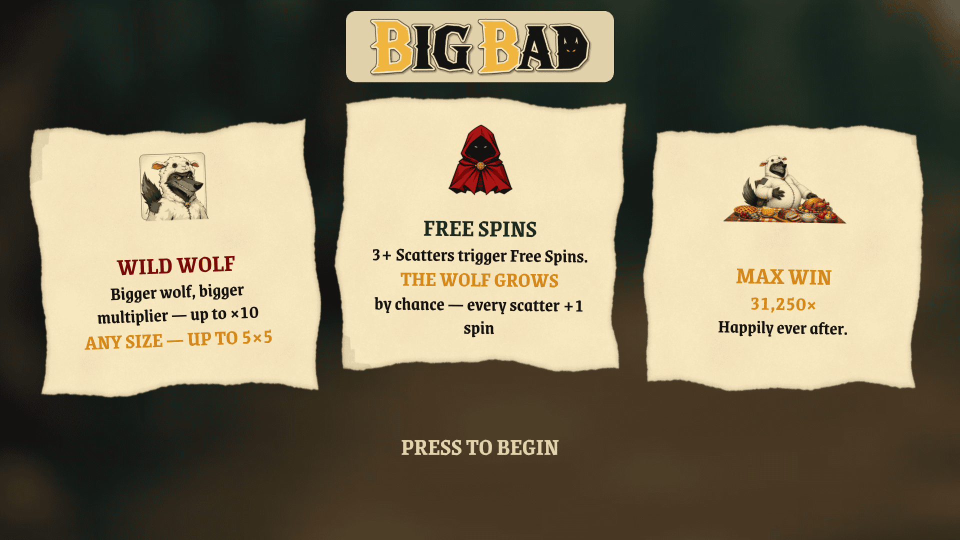 Big Bad slot intro screen
