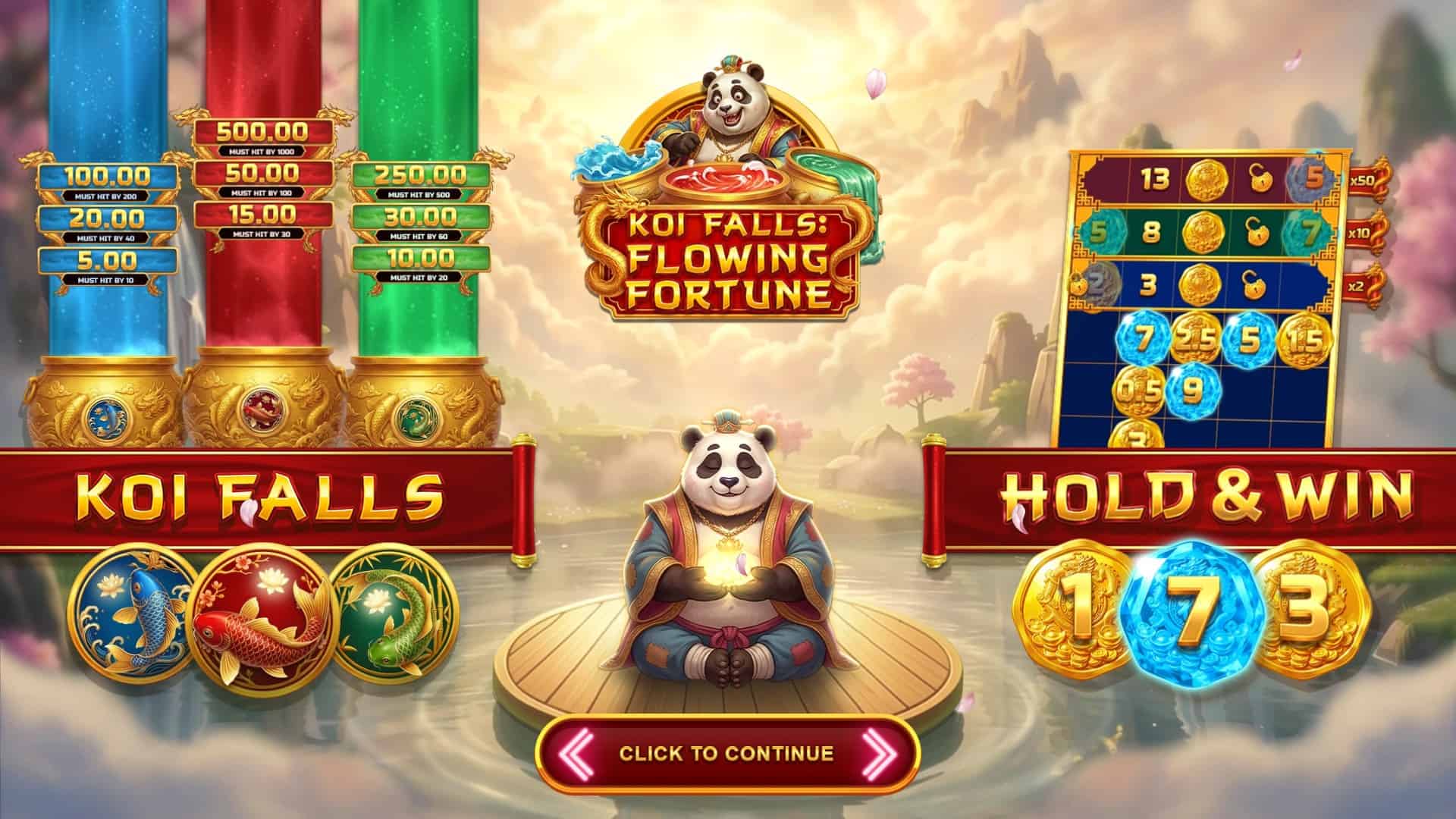 Koi Falls Flowing Fortune slot intro screen