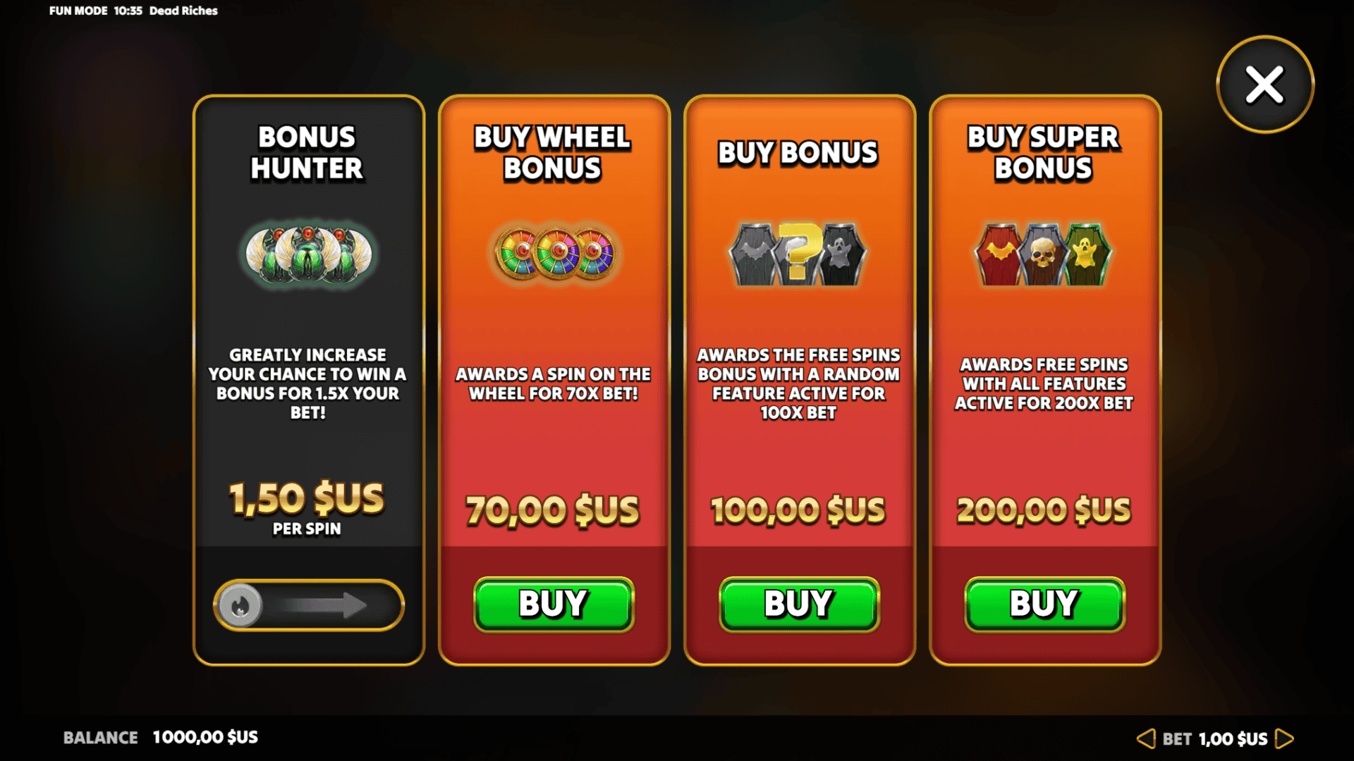 Dead Riches bonus buy menu
