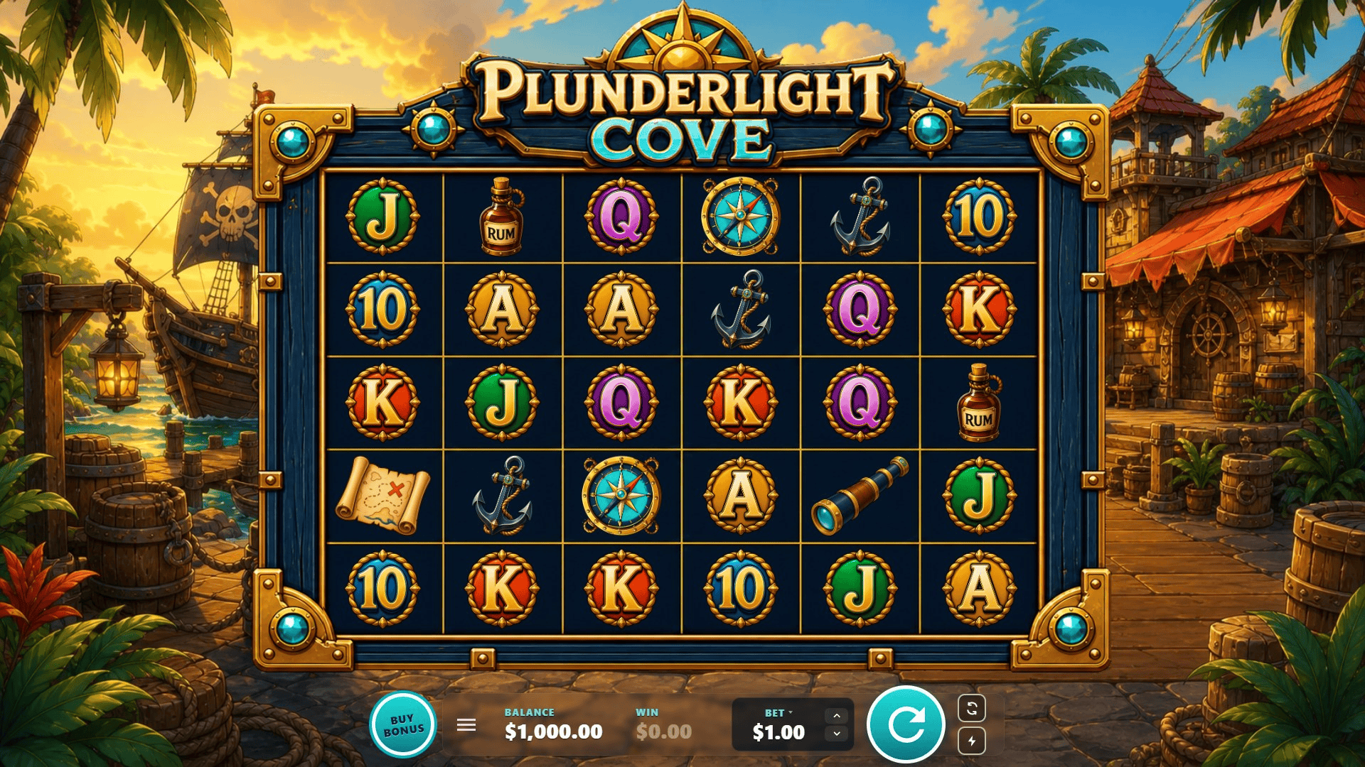 Plunderlight Cove slot gameplay reels