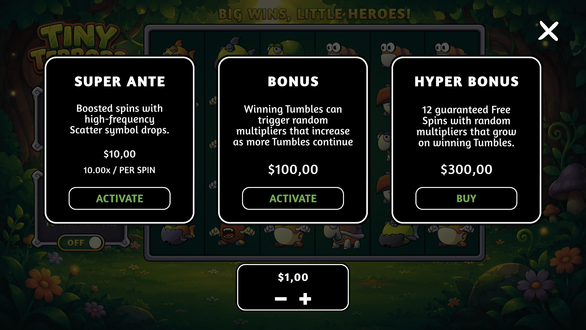 Tiny Terrors bonus buy menu
