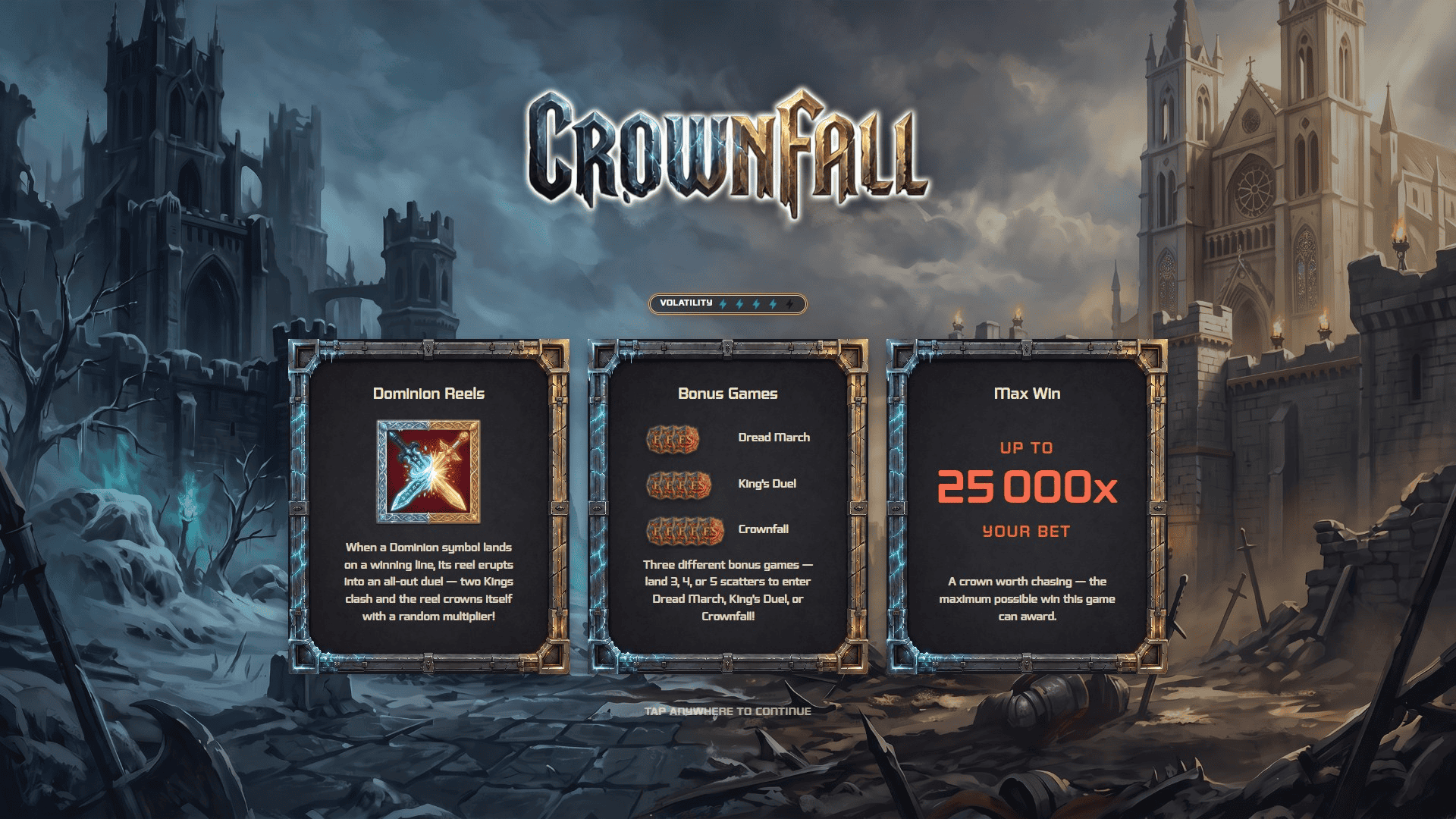 Crownfall slot intro screen