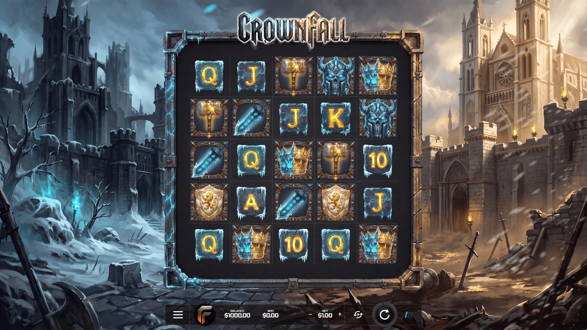 Crownfall slot gameplay reels