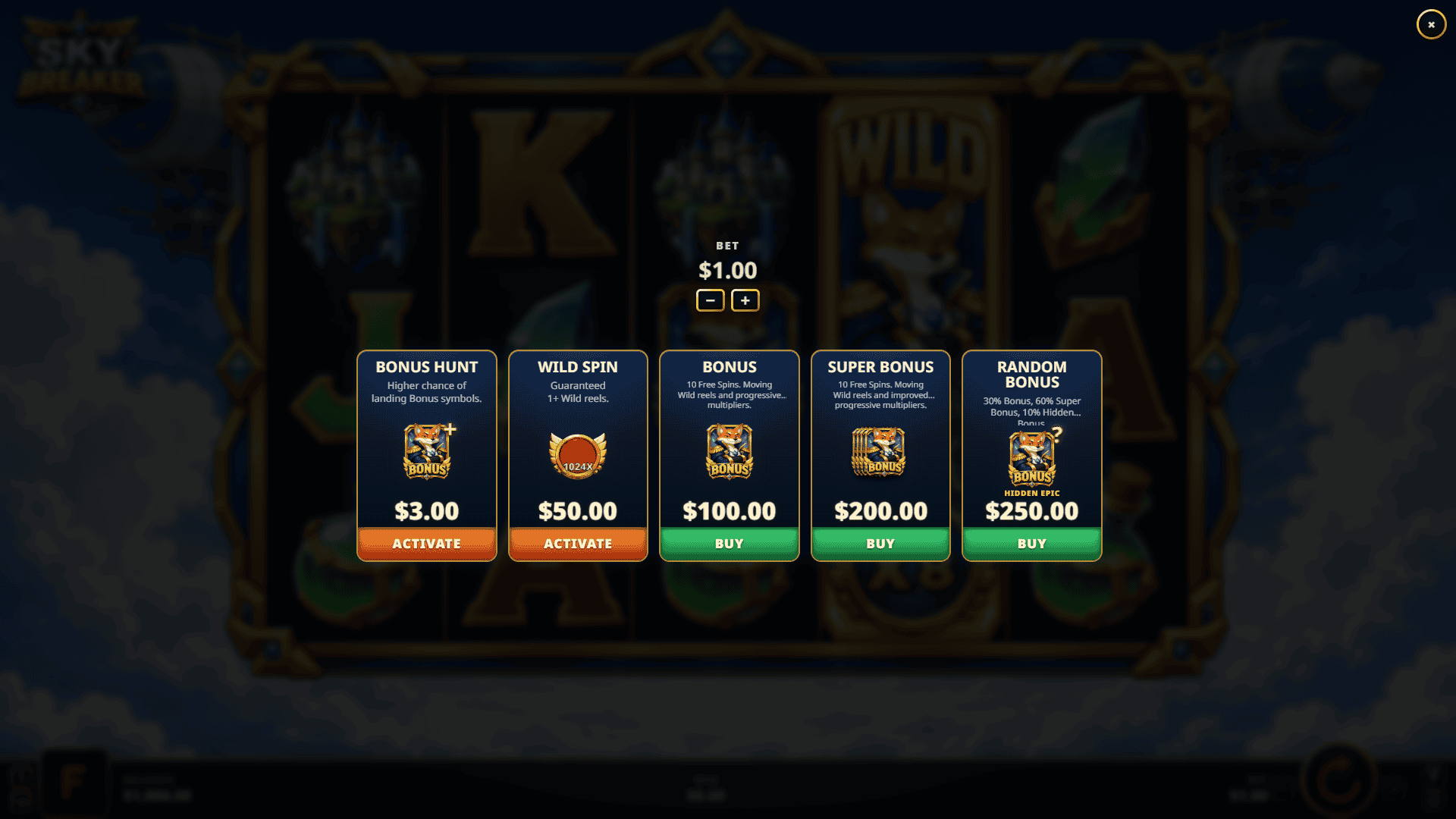 Skybreaker bonus buy menu