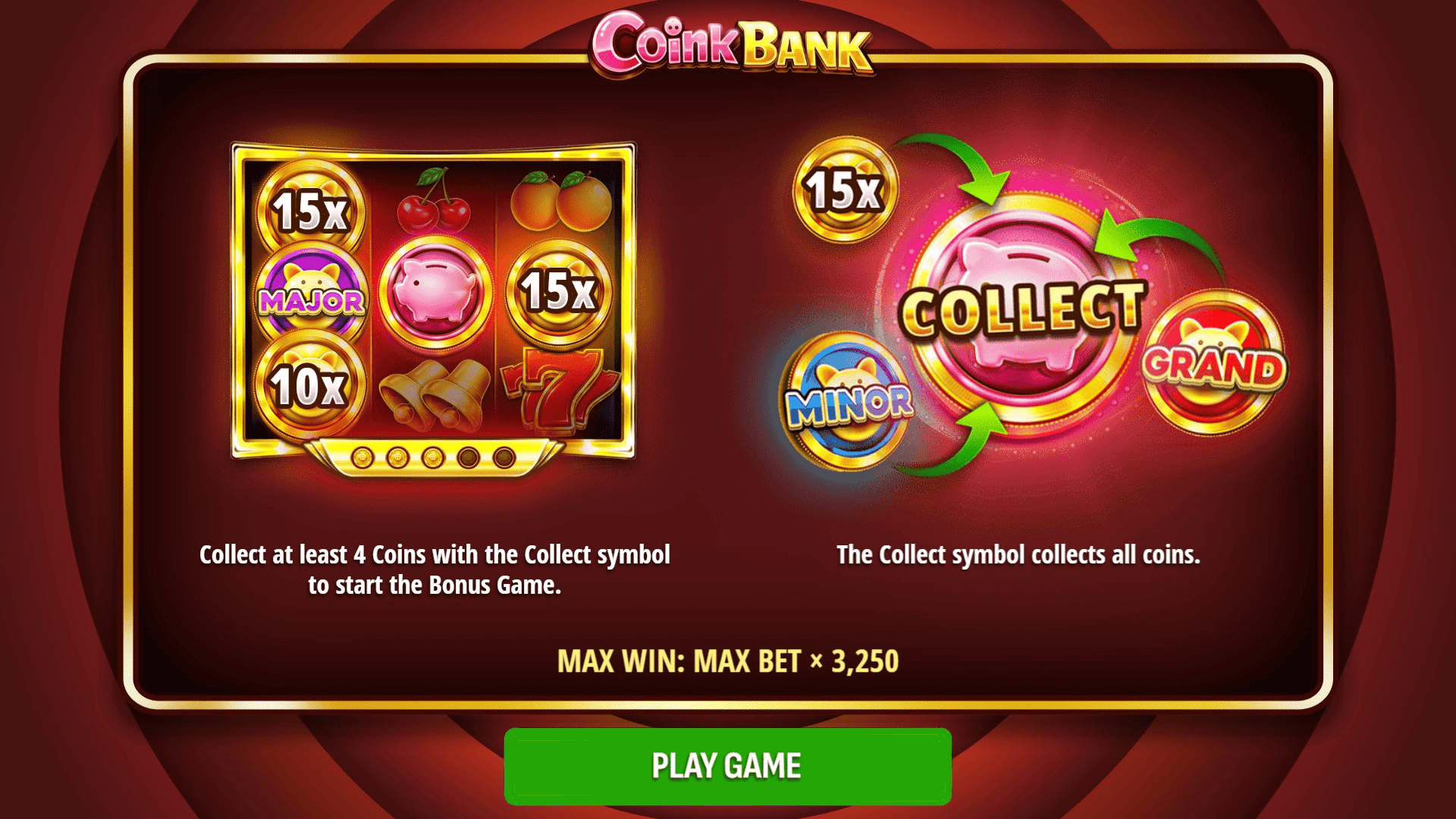 Coink Bank slot intro screen