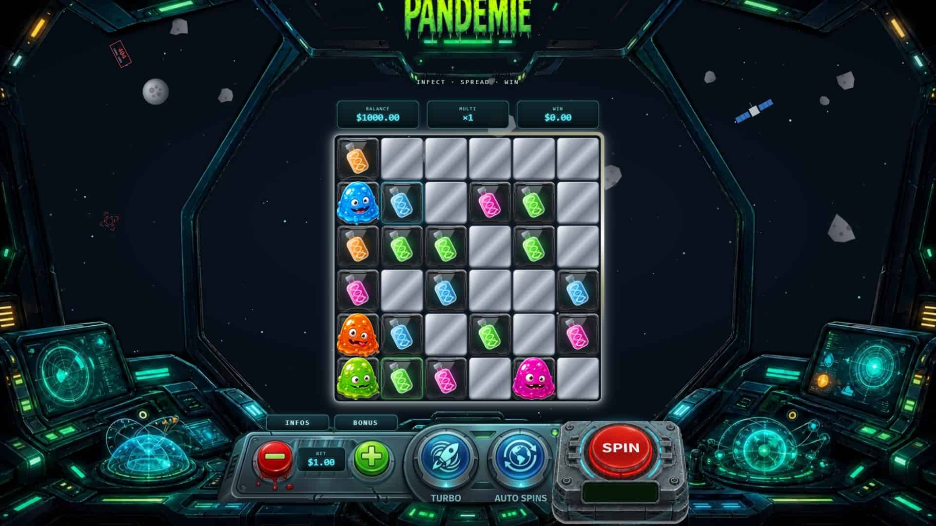 Pandemie slot gameplay reels