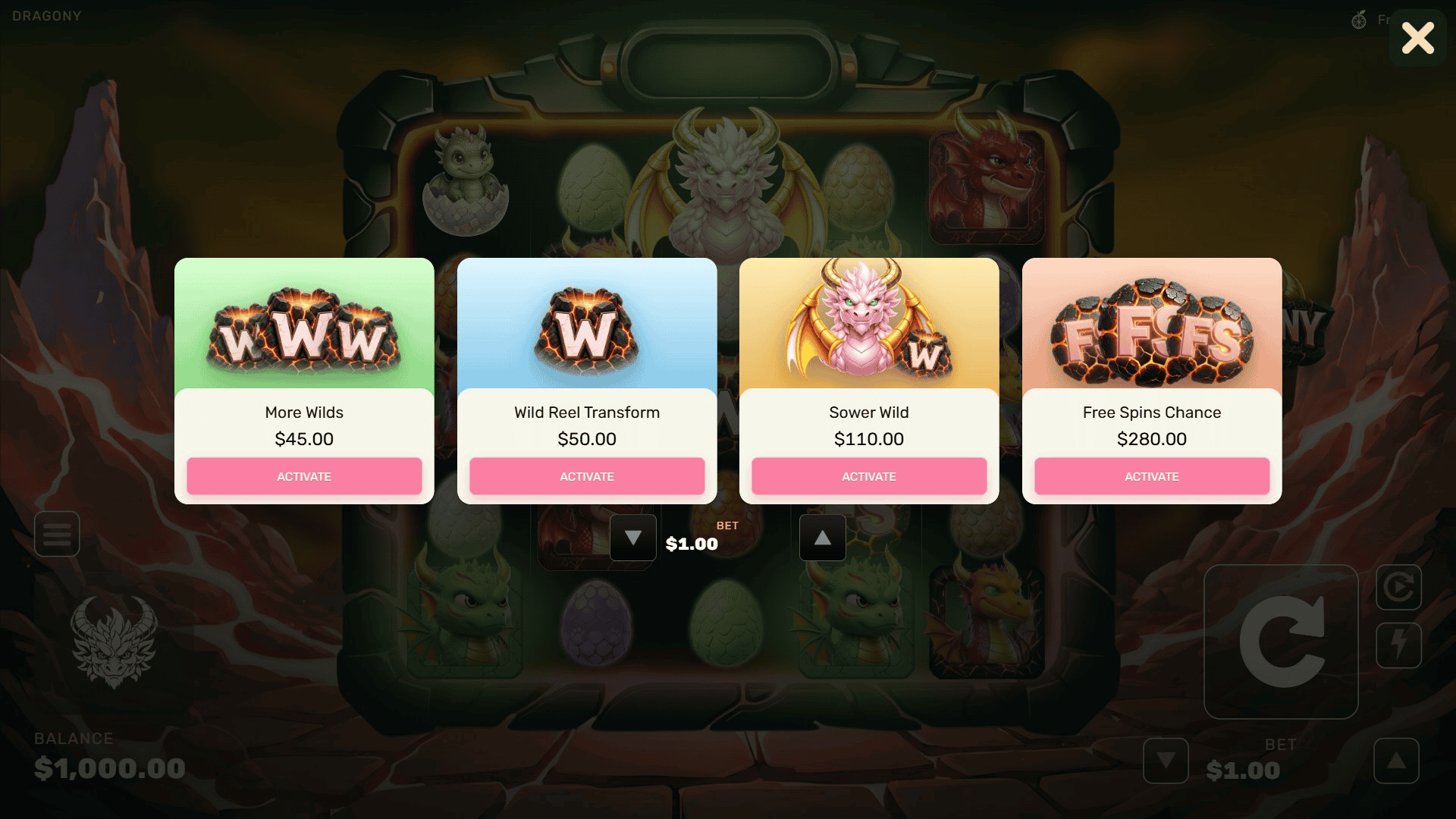 Dragony bonus buy menu