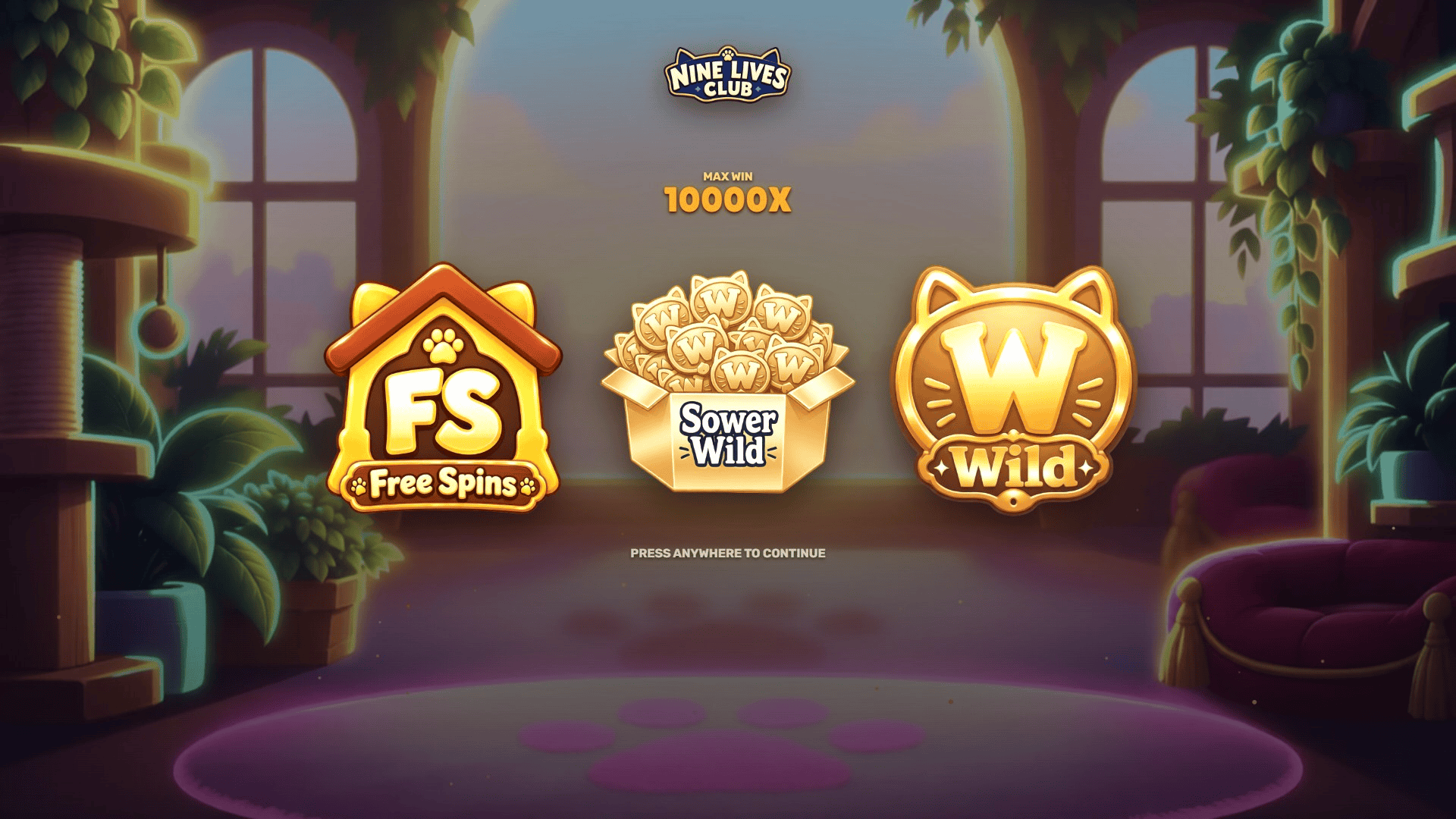 Nine Lives Club slot intro screen
