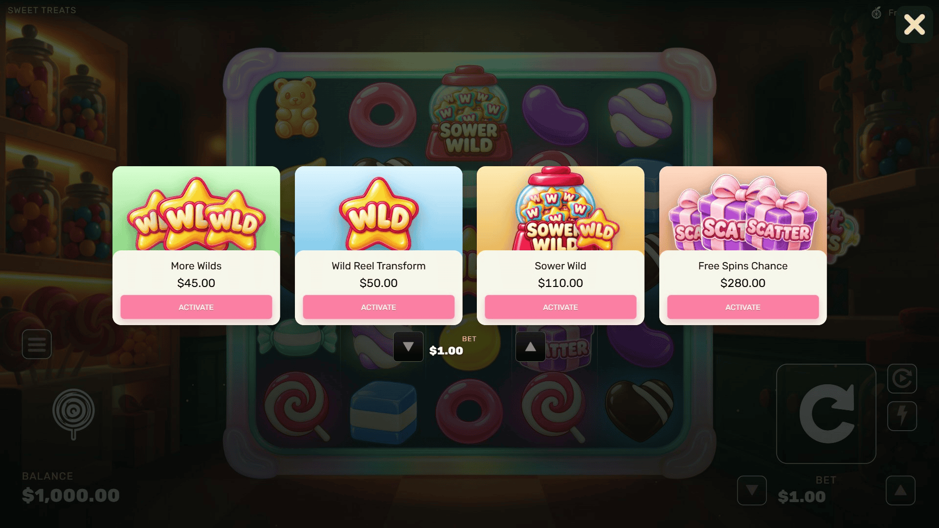 Sweet Treats bonus buy menu