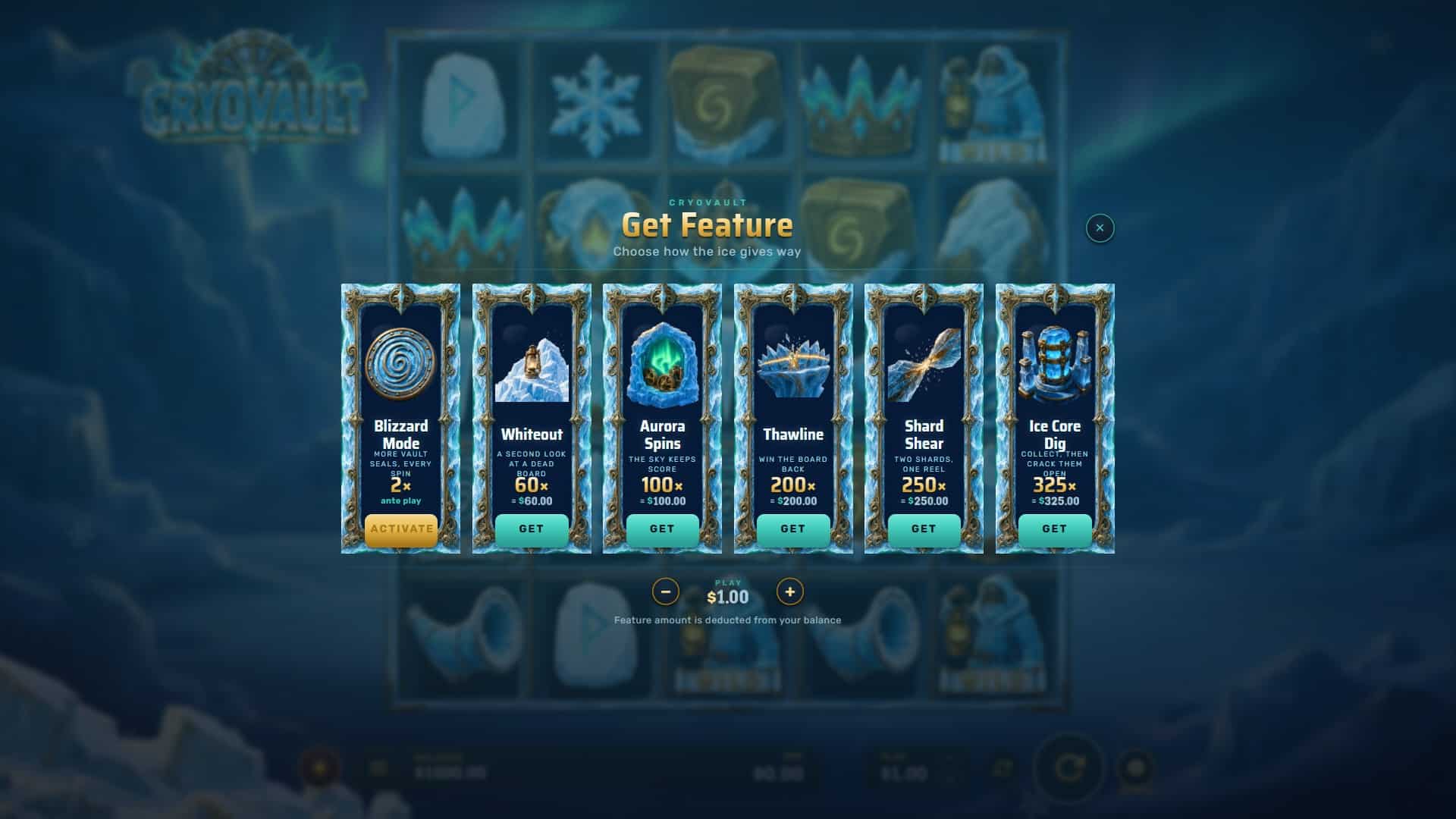 CryoVault bonus buy menu