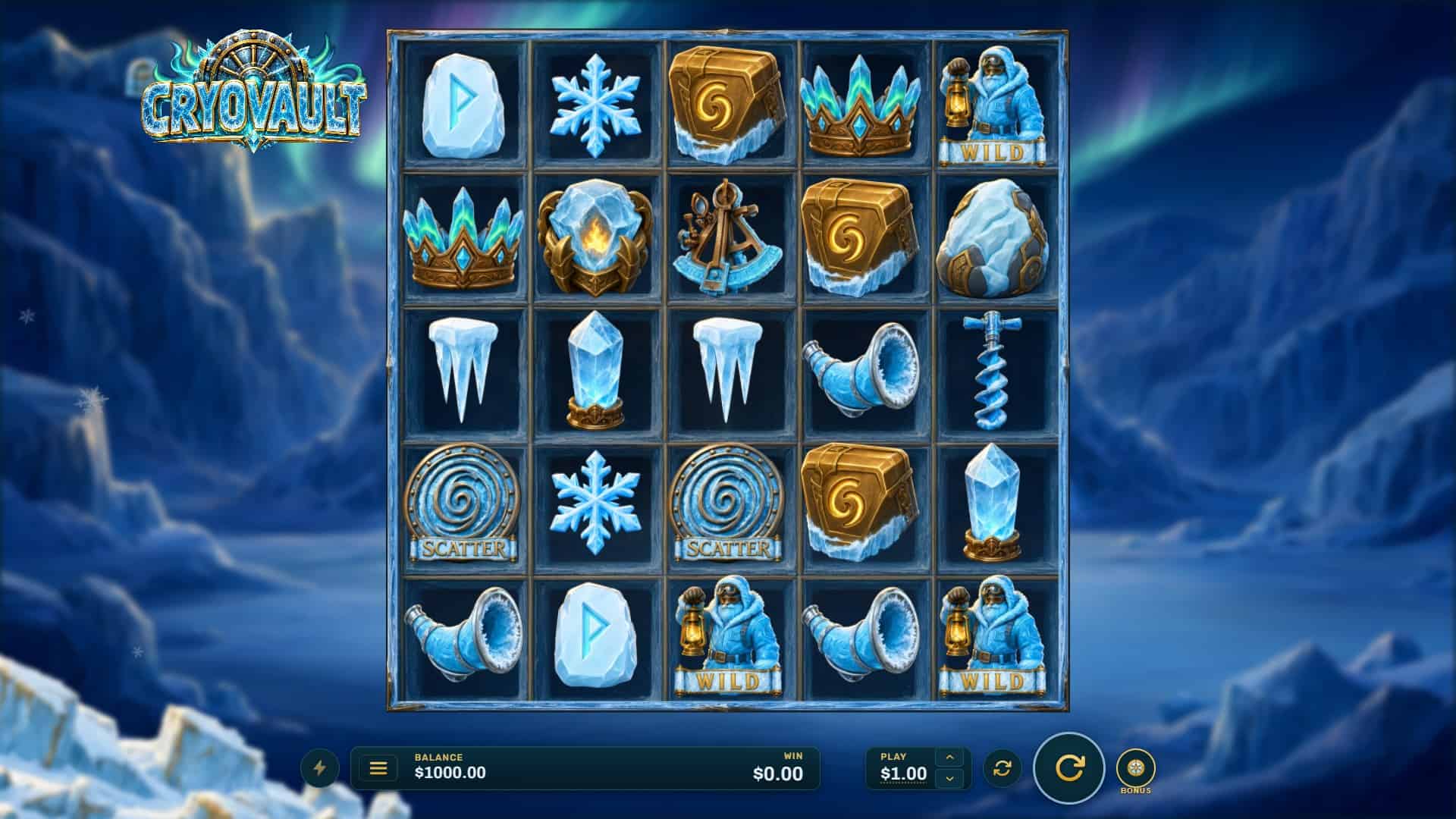 CryoVault slot gameplay reels
