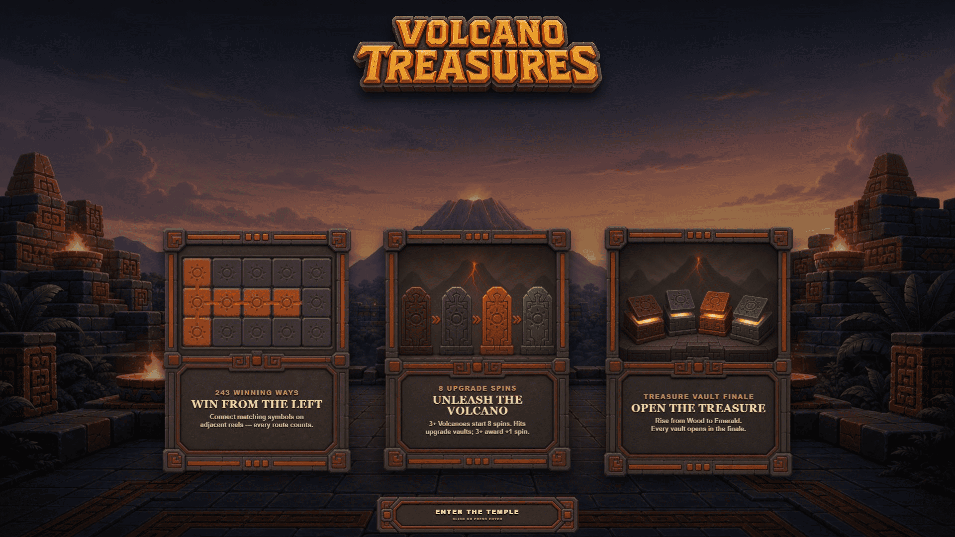 Volcano Treasures slot intro screen