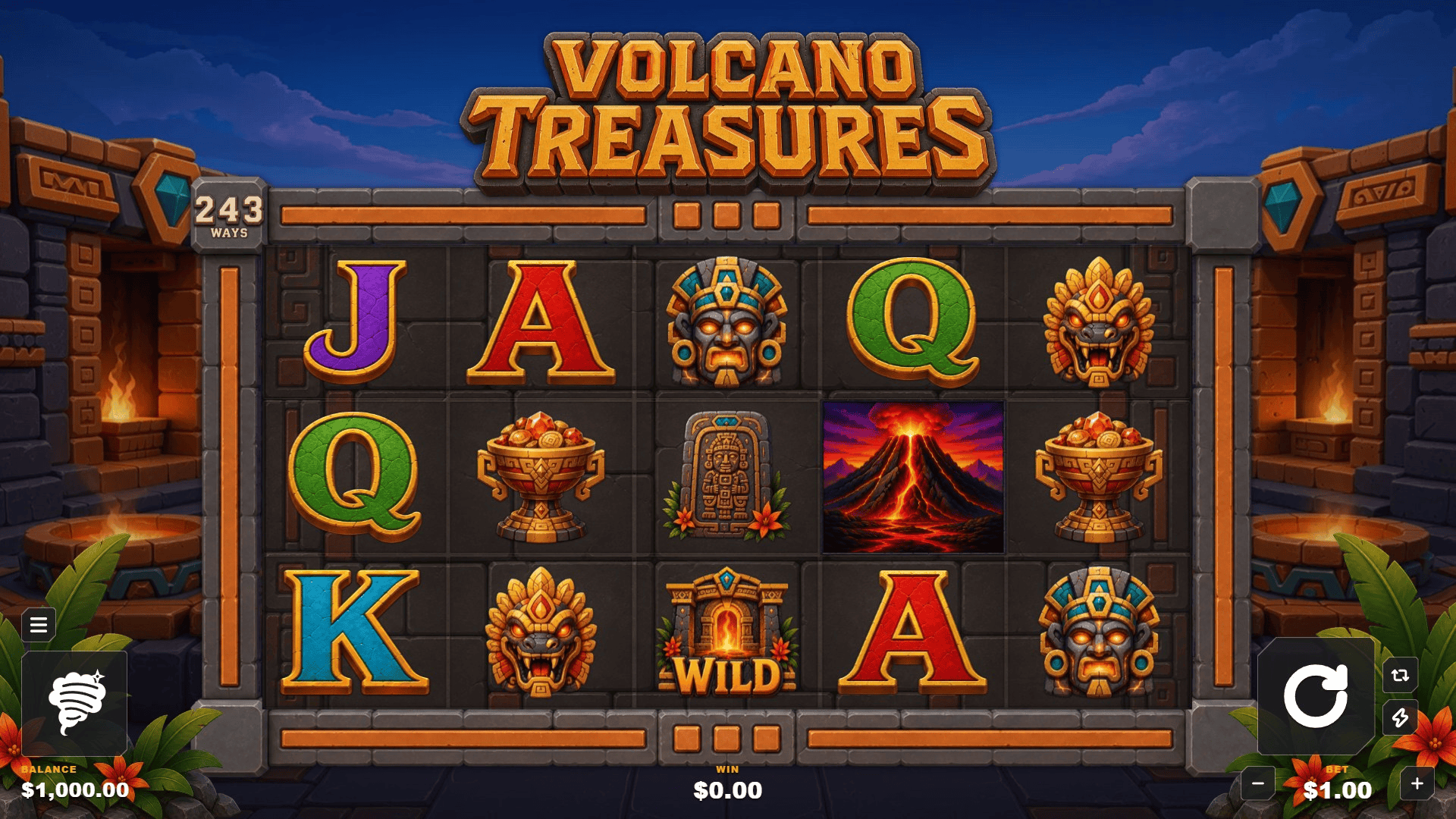 Volcano Treasures slot gameplay reels