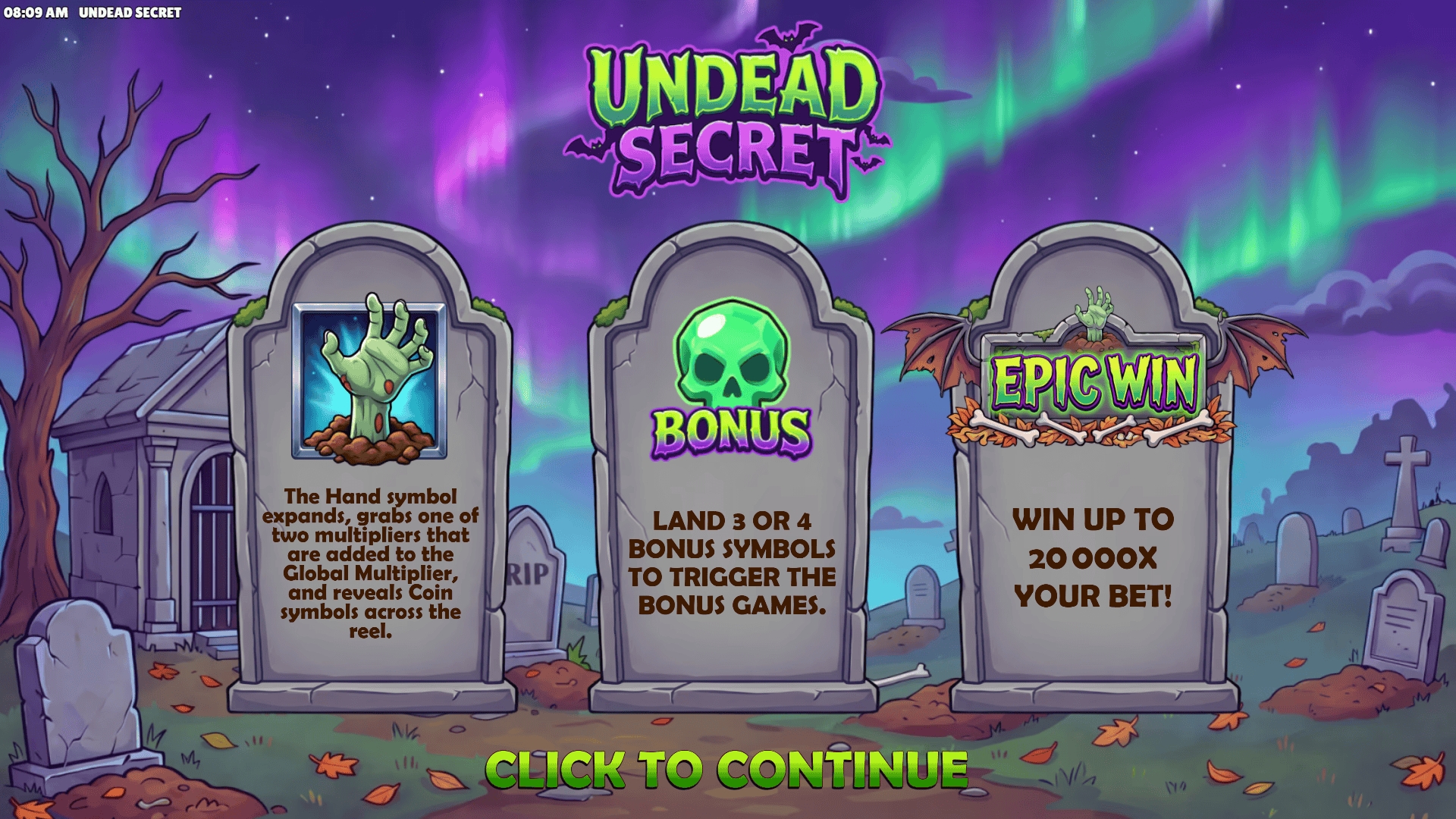 Undead Secret slot intro screen