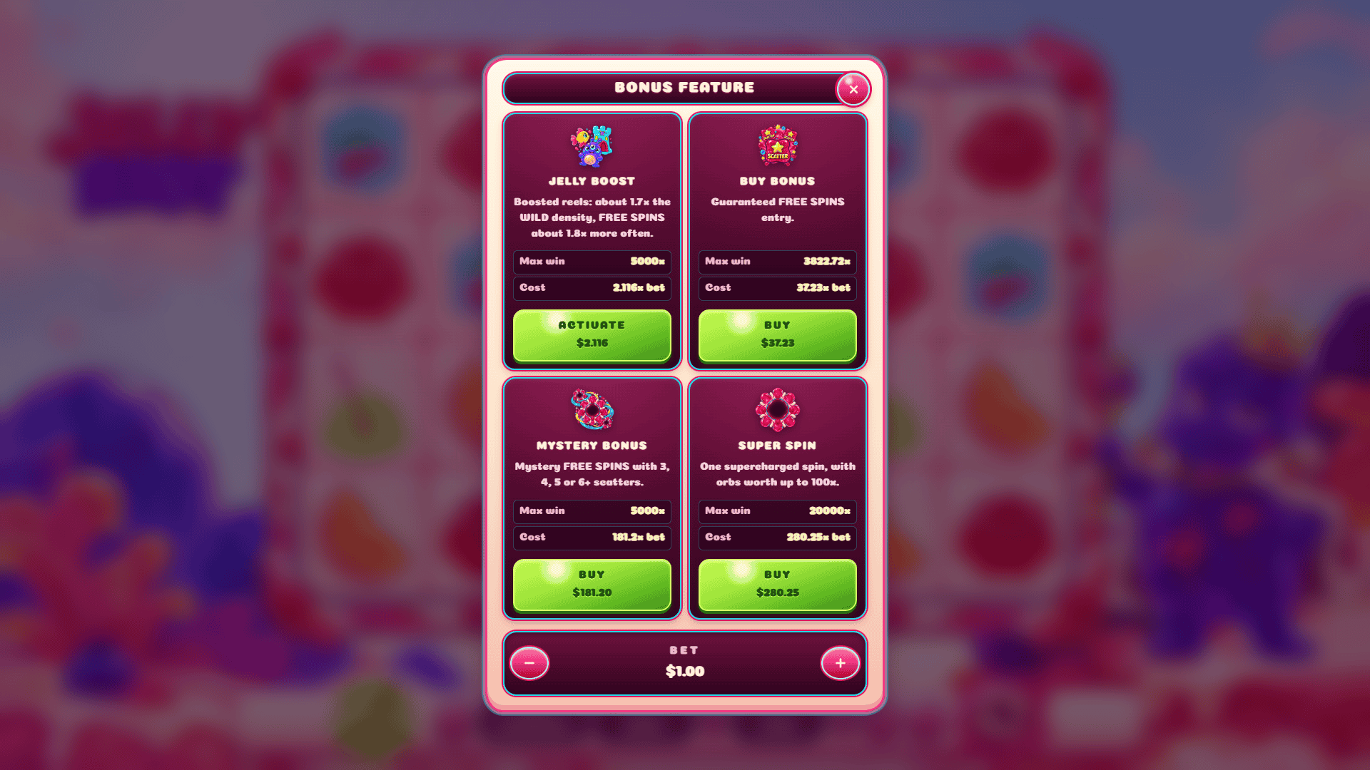 Jelly Riot bonus buy menu
