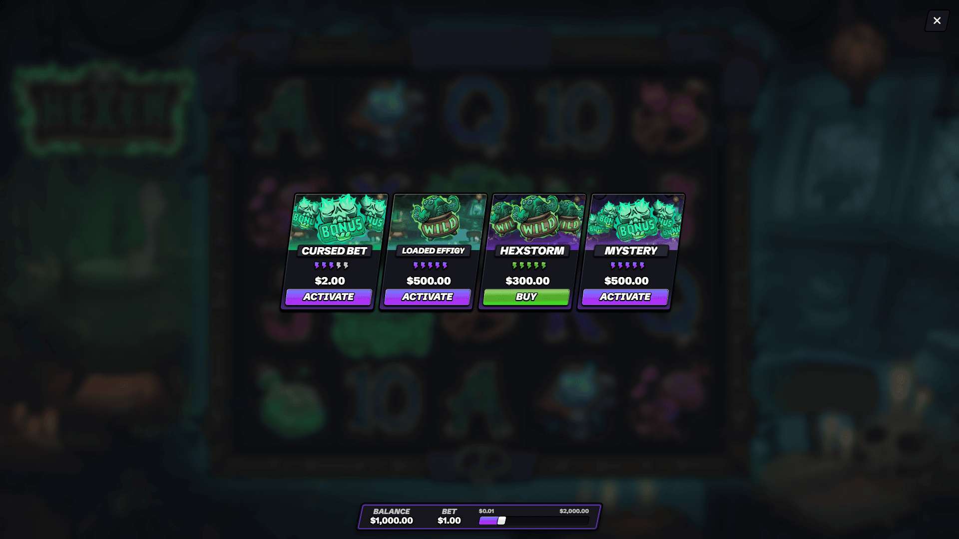 Hexen bonus buy menu