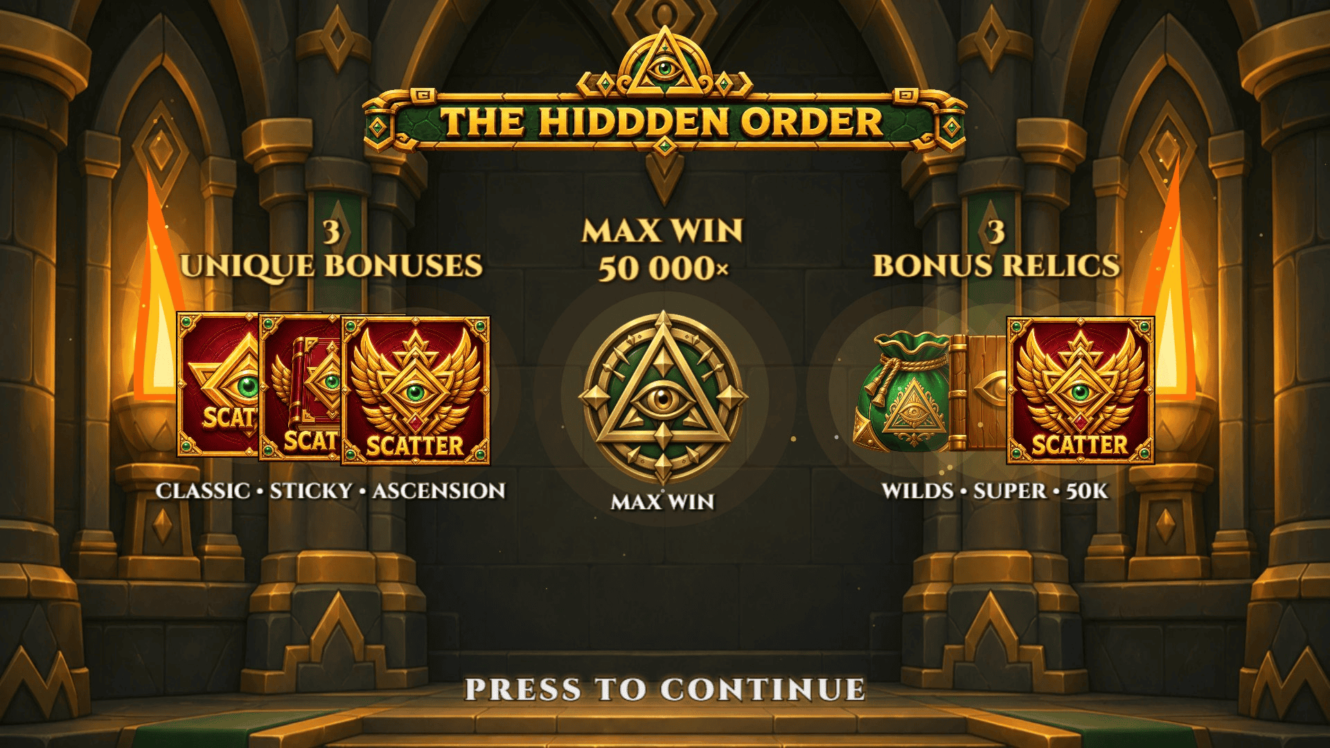 The Hidden Order slot intro screen