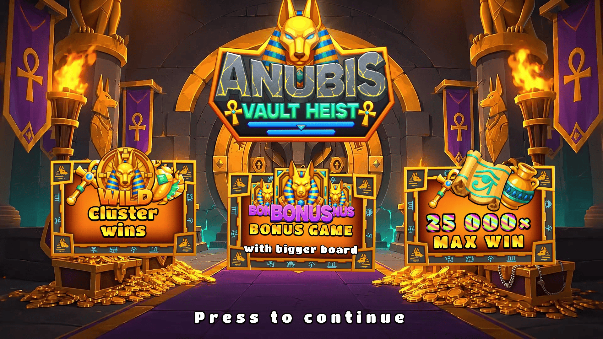 Anubis Vault Heist slot intro screen