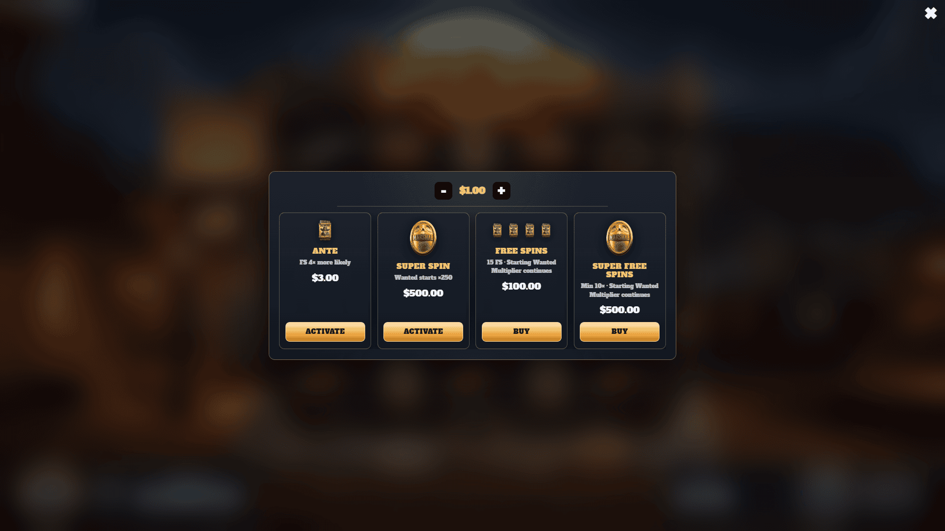 Wild West Heist bonus buy menu