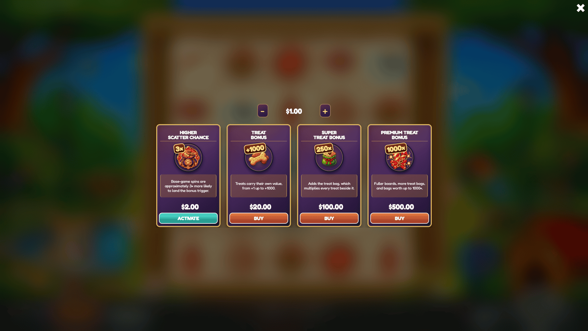 Corgi Park bonus buy menu