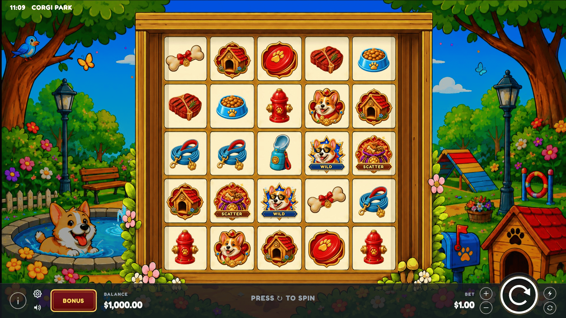 Corgi Park slot gameplay reels