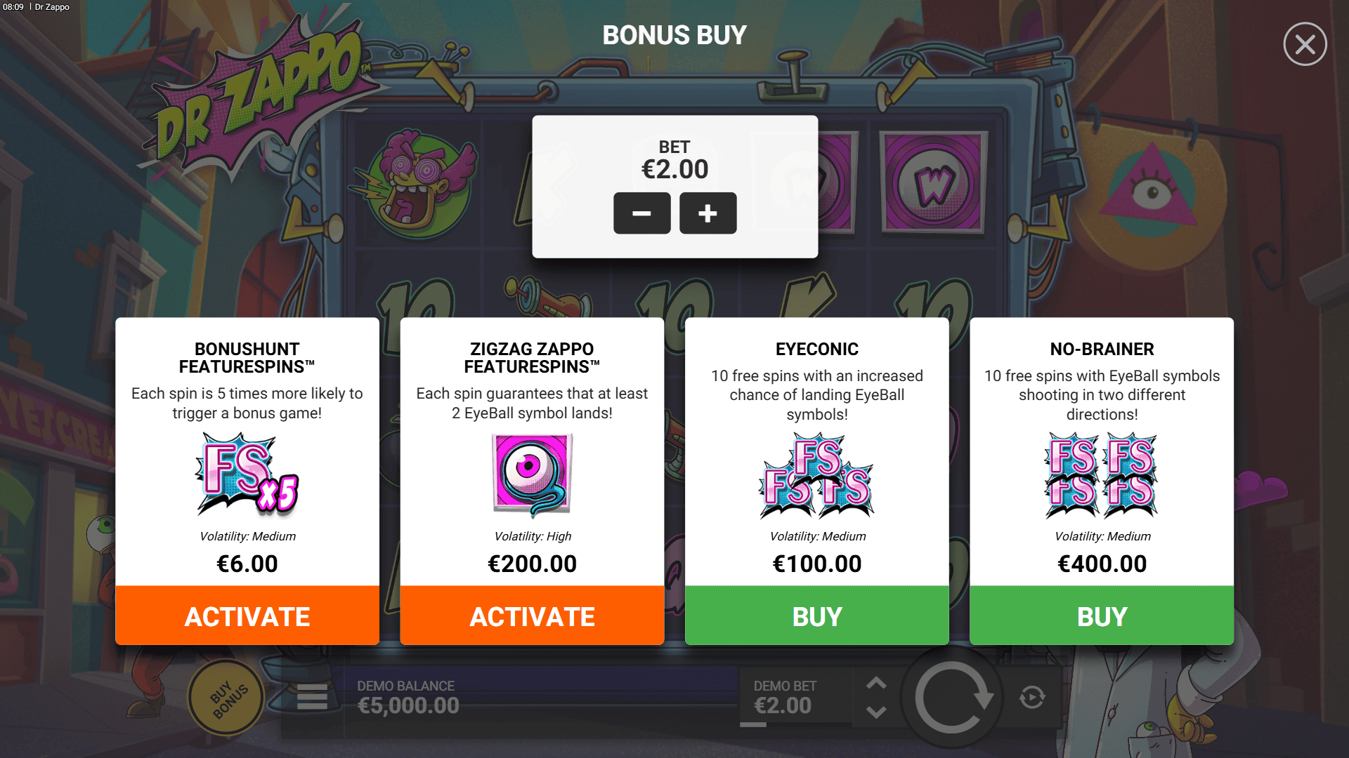 Dr Zappo bonus buy menu